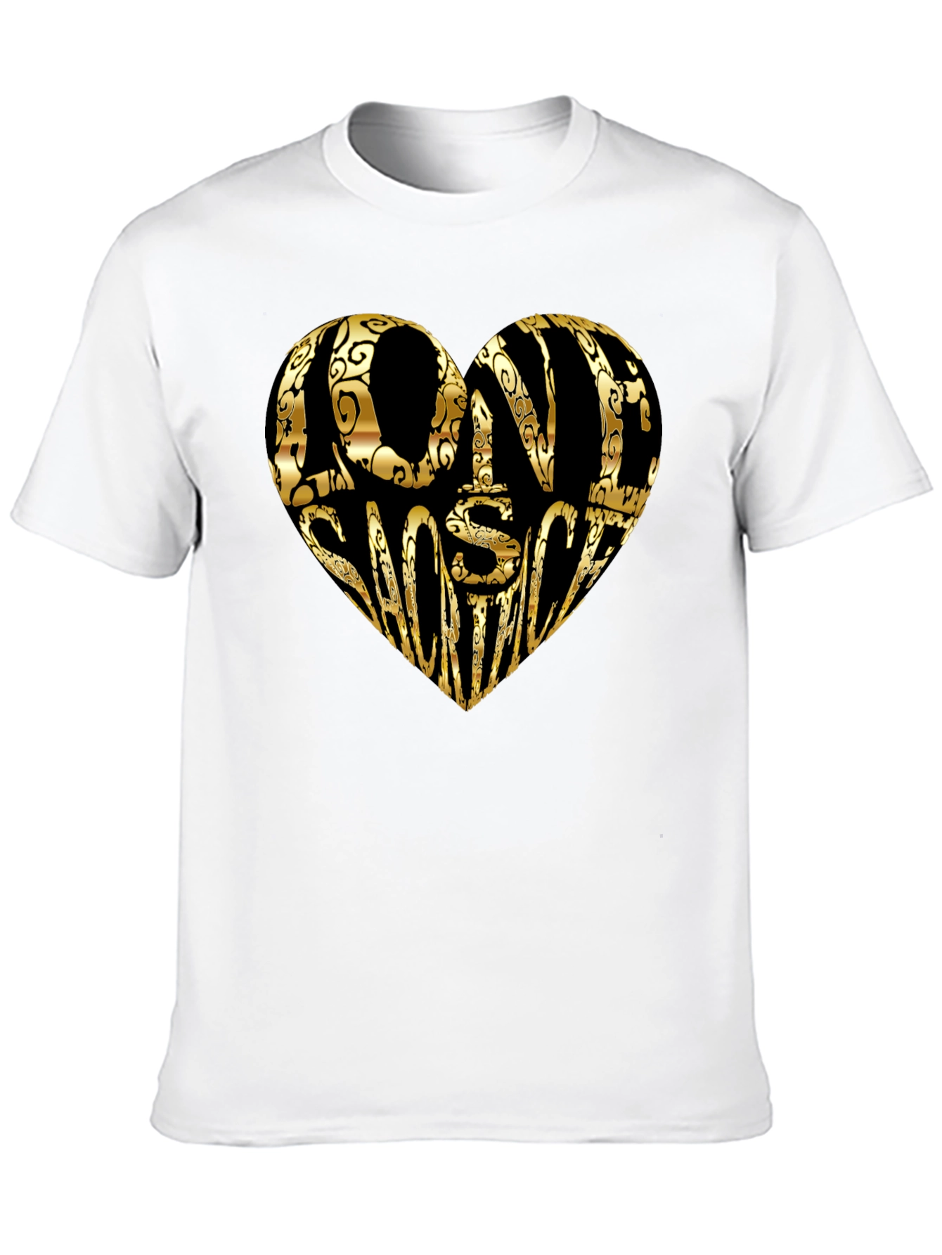 Gold LOVE SHOOTING Heart Black T-Shirt