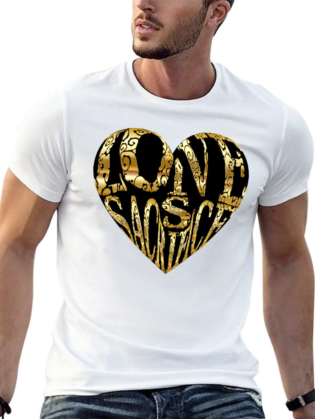 Gold LOVE SHOOTING Heart Black T-Shirt