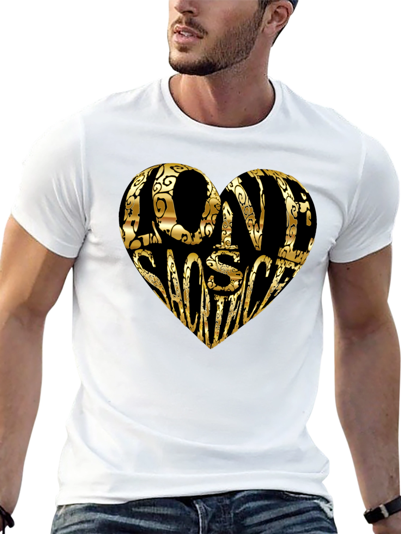 Gold LOVE SHOOTING Heart Black T-Shirt