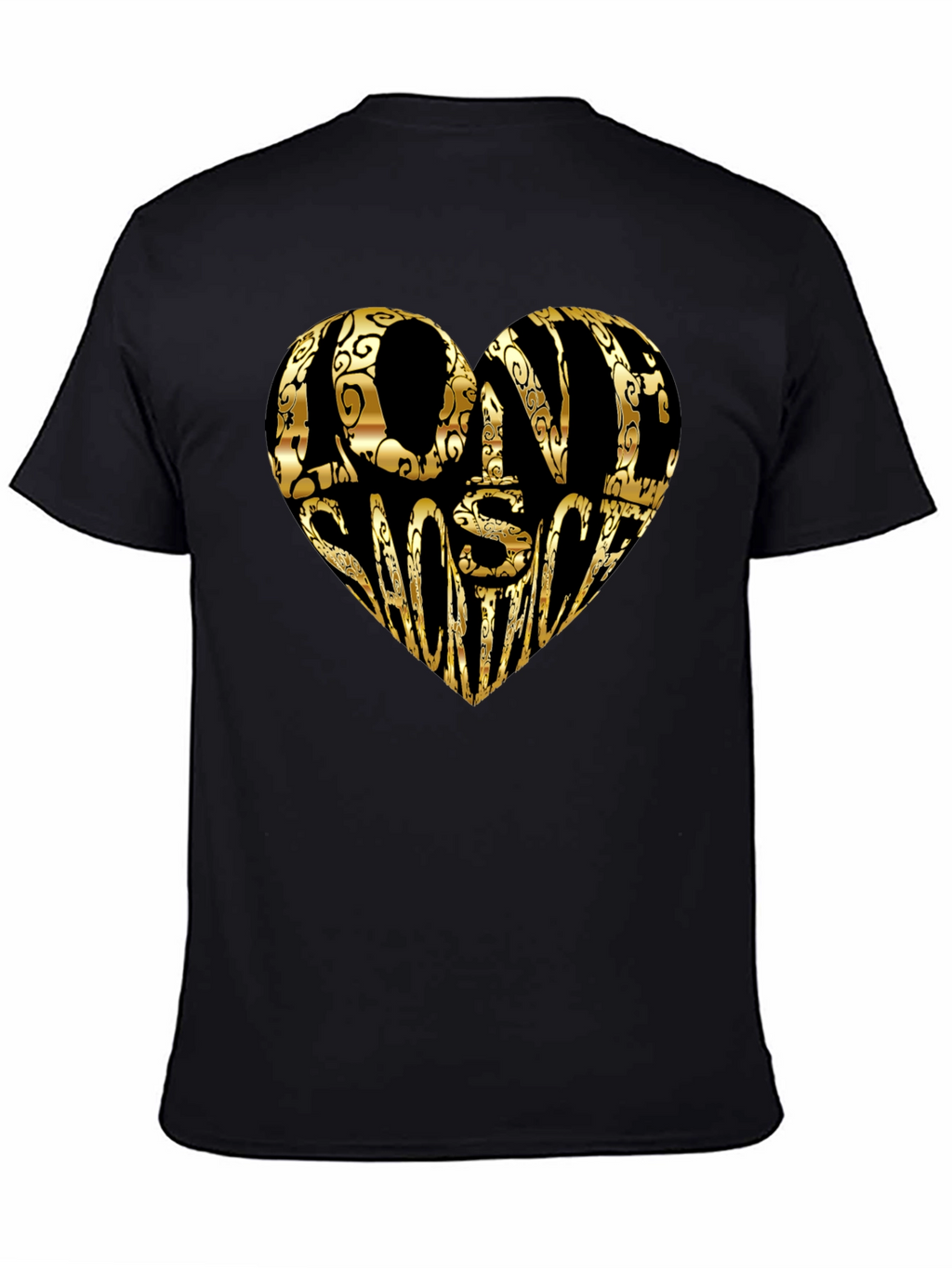 Gold LOVE SHOOTING Heart Black T-Shirt