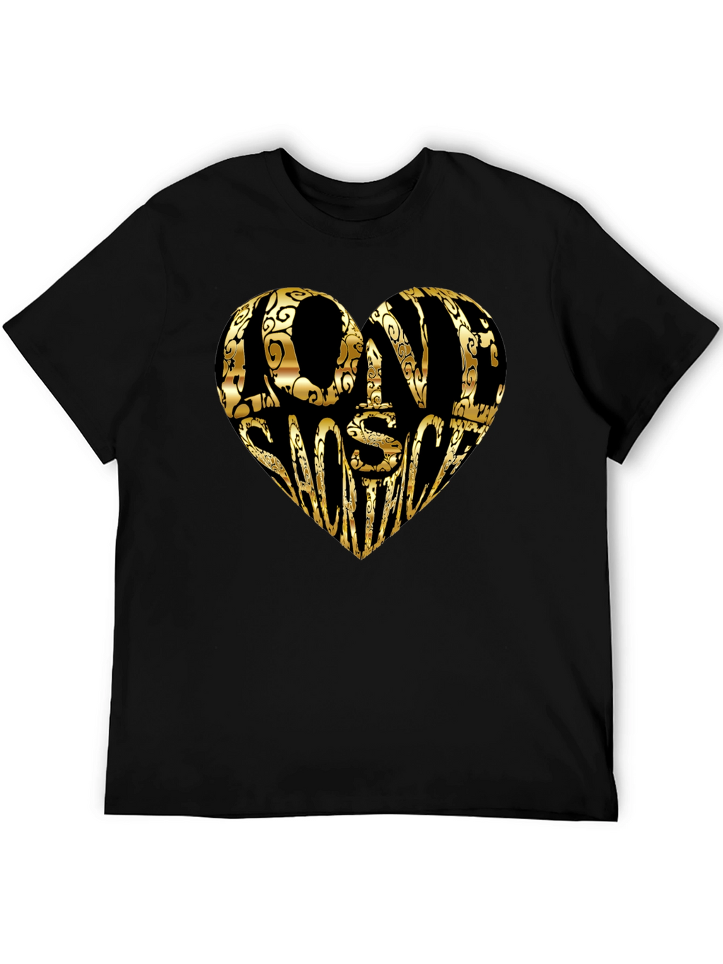 Gold LOVE SHOOTING Heart Black T-Shirt