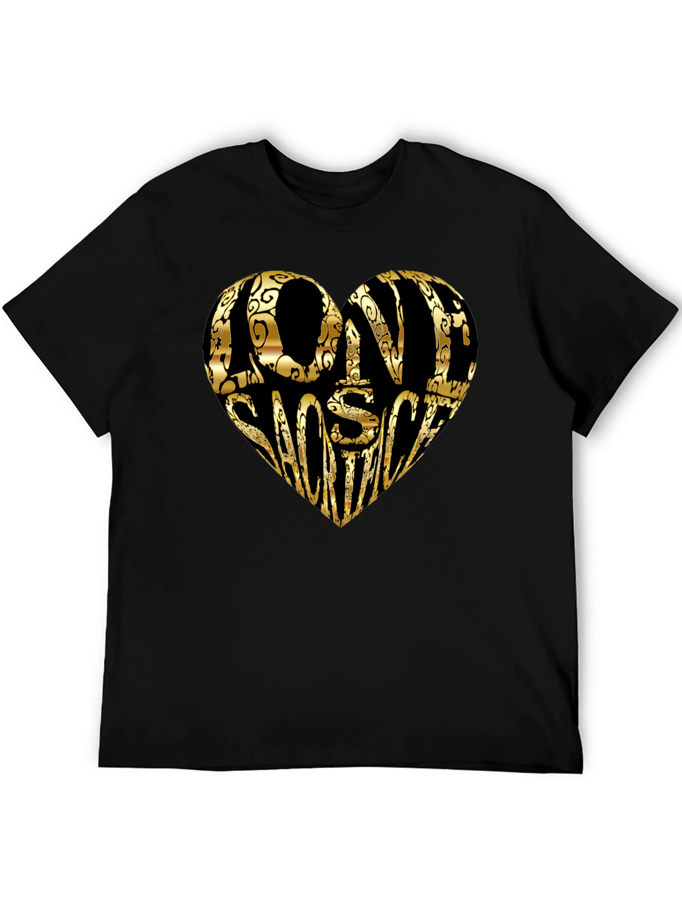 Gold LOVE SHOOTING Heart Black T-Shirt