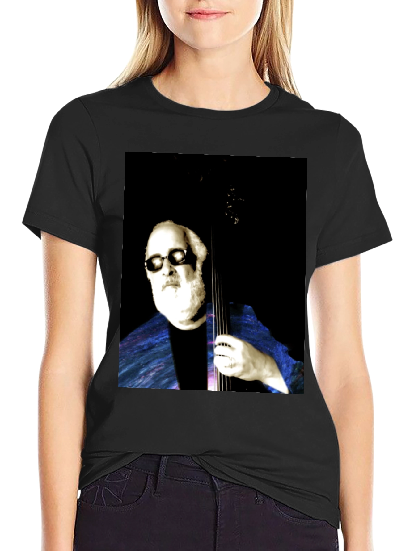 Cool Musician Portrait Black T-Shirt