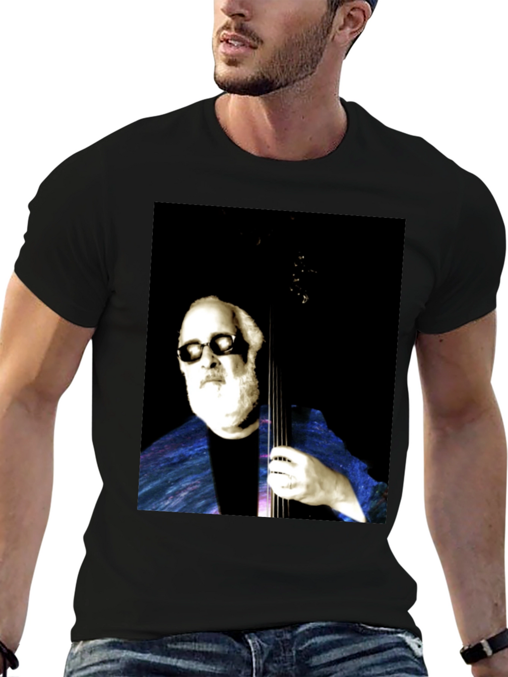 Cool Musician Portrait Black T-Shirt