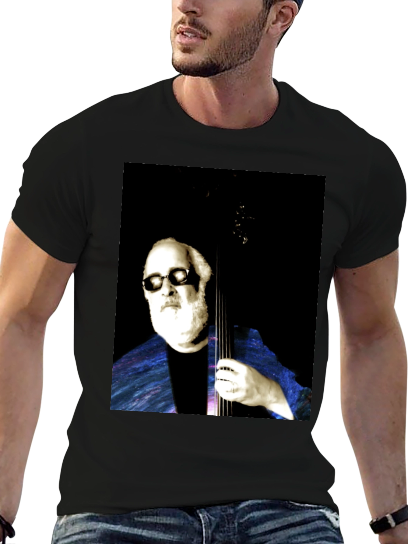 Cool Musician Portrait Black T-Shirt