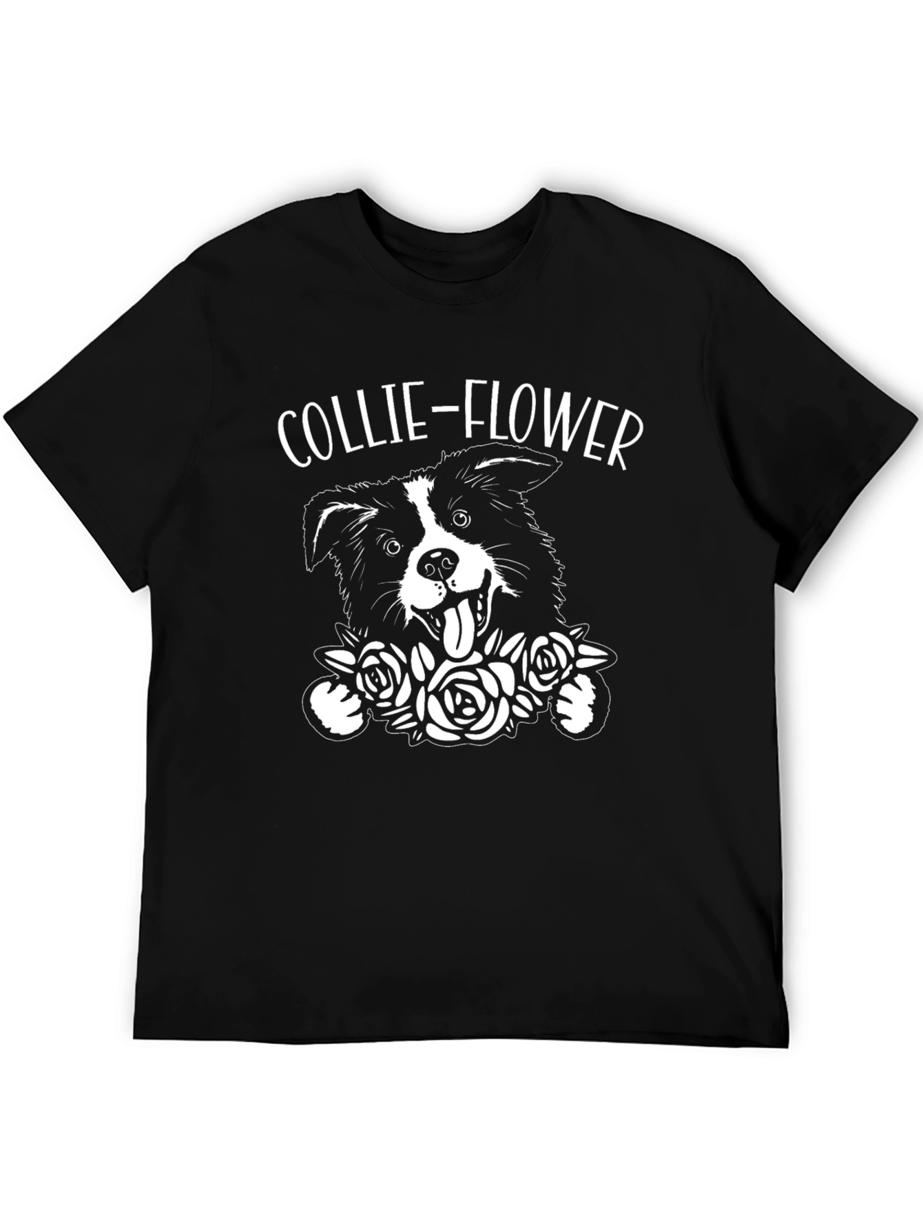 Collie-Flower Graphic T-Shirt - Dog & Floral Design