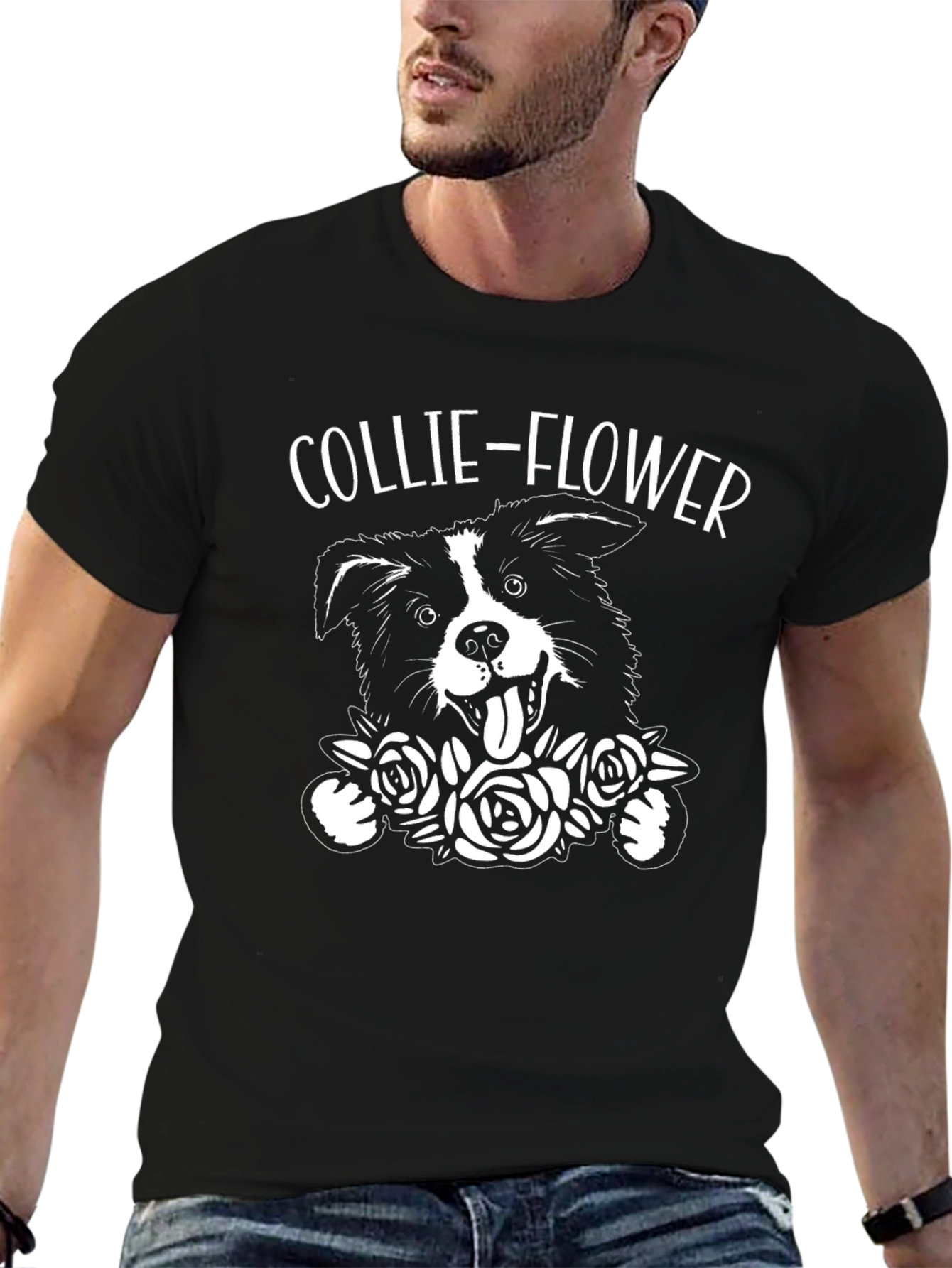 Collie-Flower Graphic T-Shirt - Dog & Floral Design