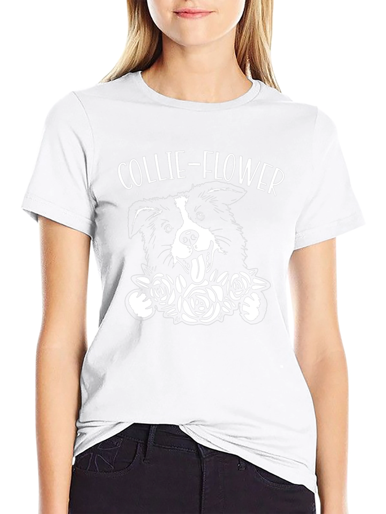 Collie-Flower Graphic T-Shirt - Dog & Floral Design