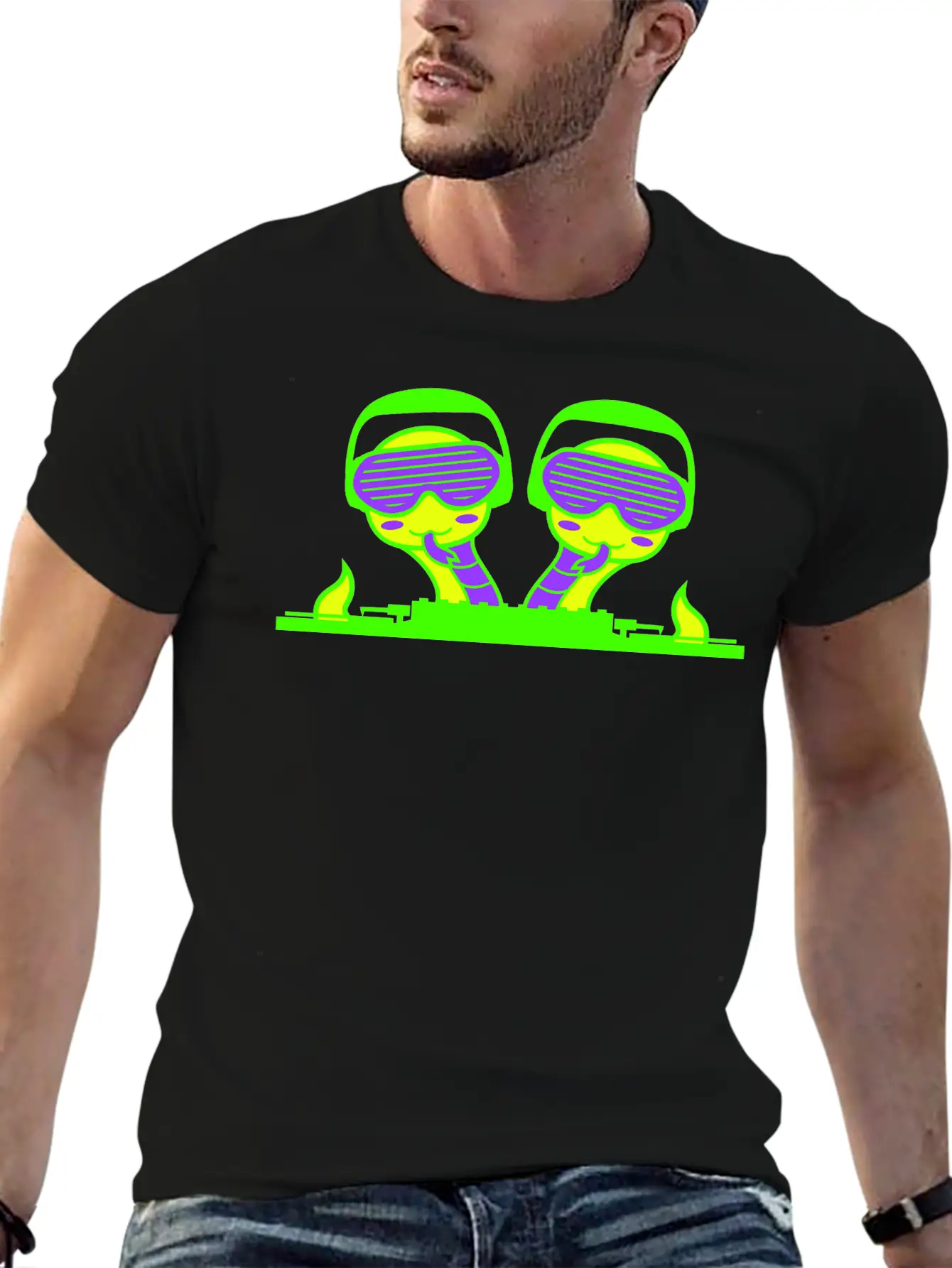 2 Funny Cool DJ Snakes Mixing Fun Music Party Club Casual Graphic T-Shirt – Simple And Comfortable Daily Wear
