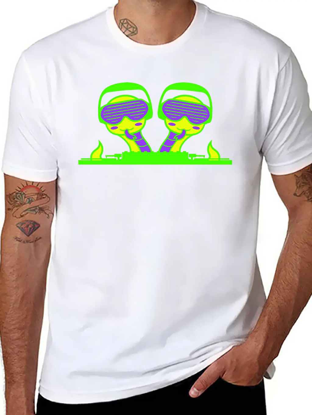 2 Funny Cool DJ Snakes Mixing Fun Music Party Club Casual Graphic T-Shirt – Simple And Comfortable Daily Wear