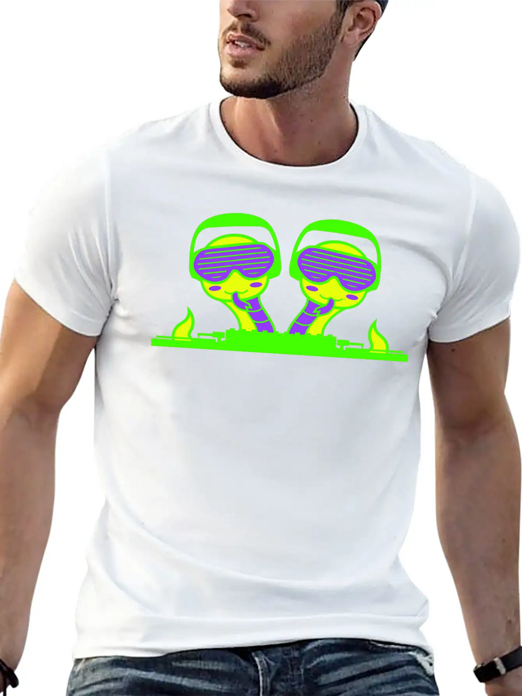 2 Funny Cool DJ Snakes Mixing Fun Music Party Club Casual Graphic T-Shirt – Simple And Comfortable Daily Wear