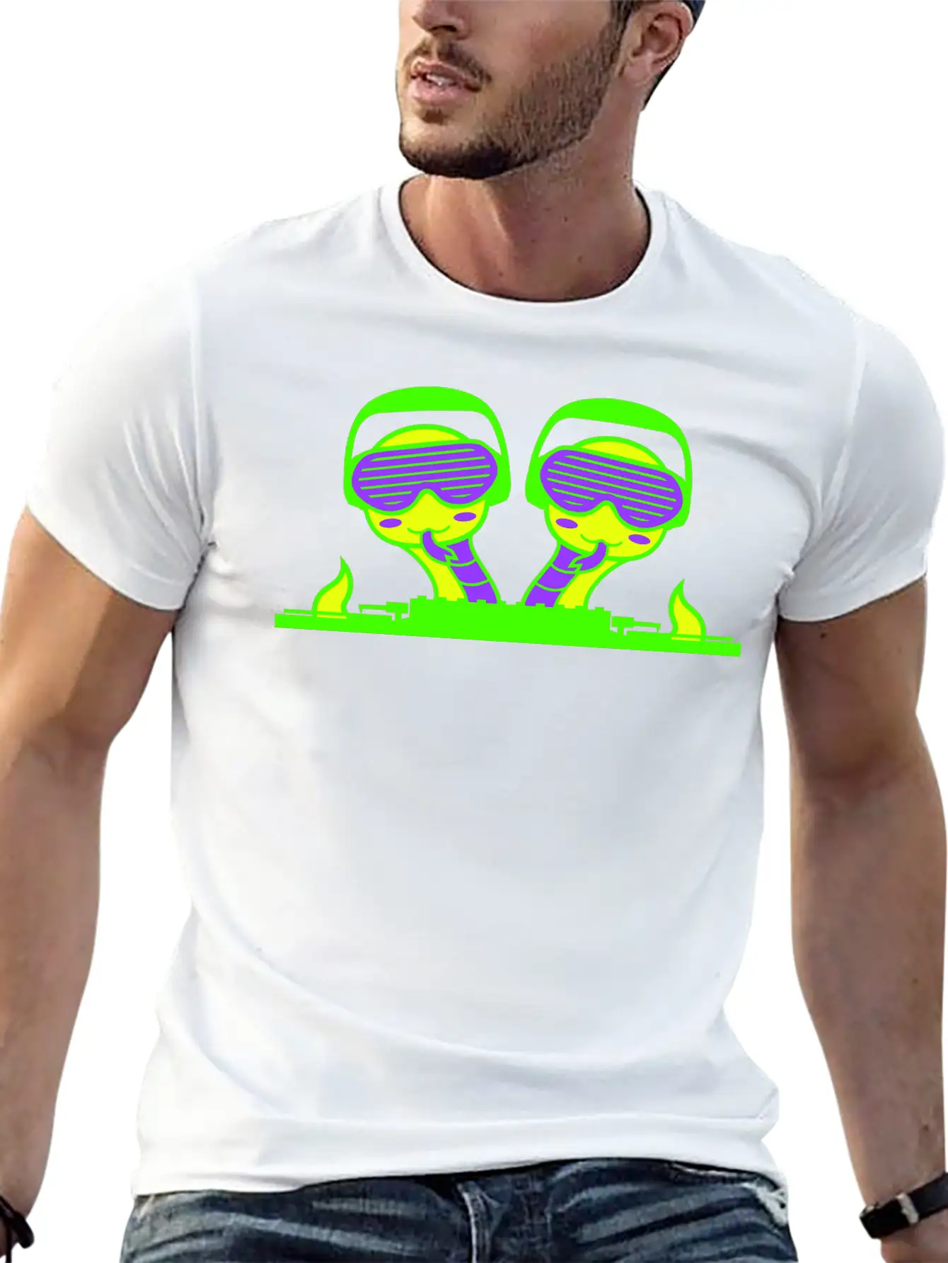 2 Funny Cool DJ Snakes Mixing Fun Music Party Club Stylish Everyday T-Shirt – Unisex Basic Cotton Tee