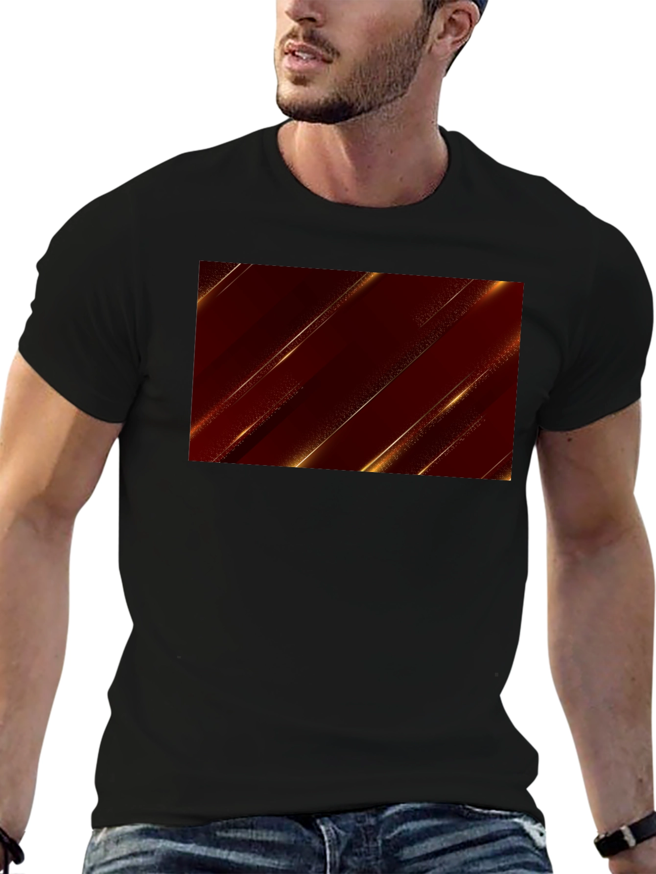 Sleek Black Tee with Modern Geometric Design