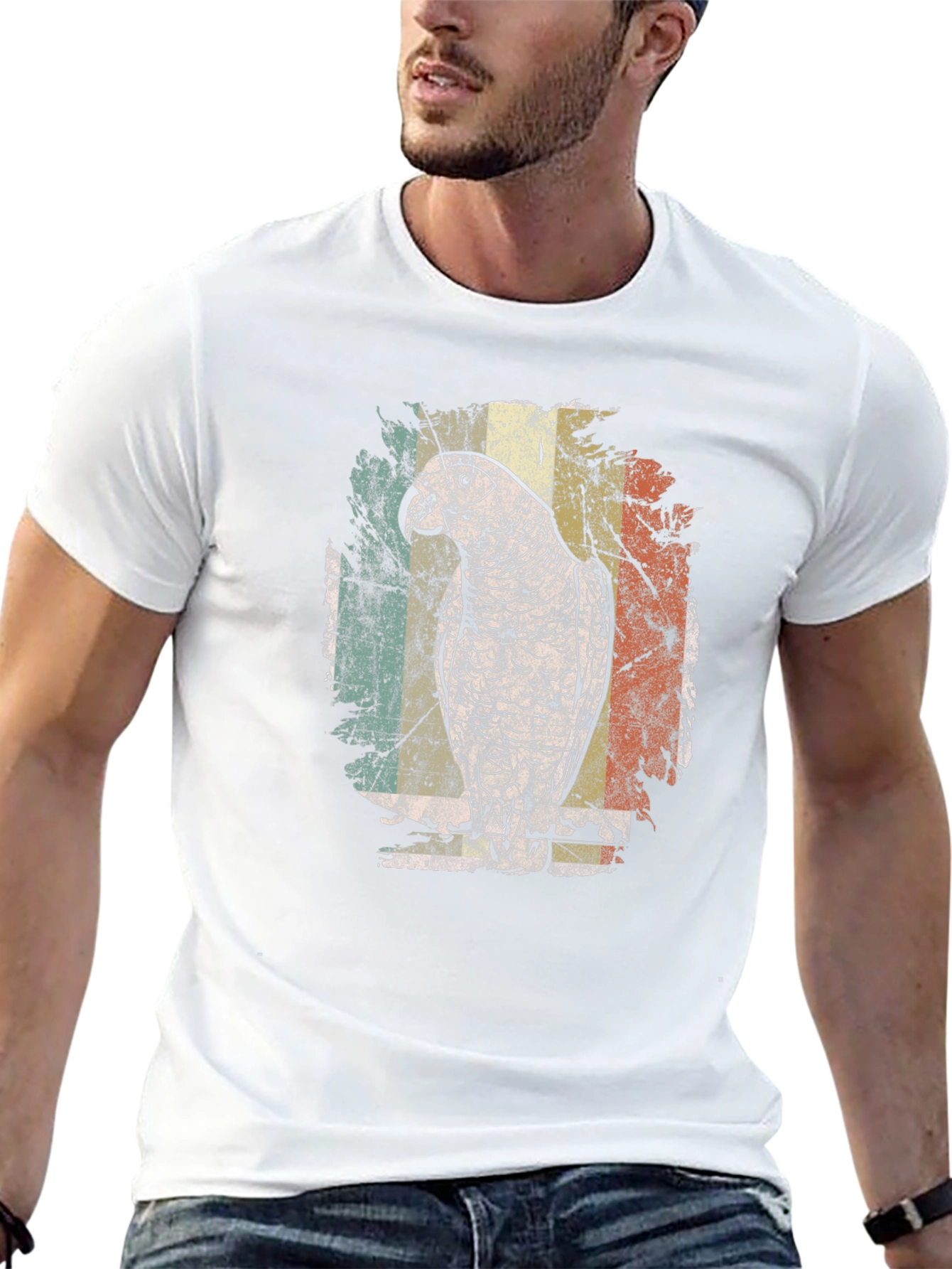 Retro Parrot Graphic Tee - Vintage Style Black T-Shirt