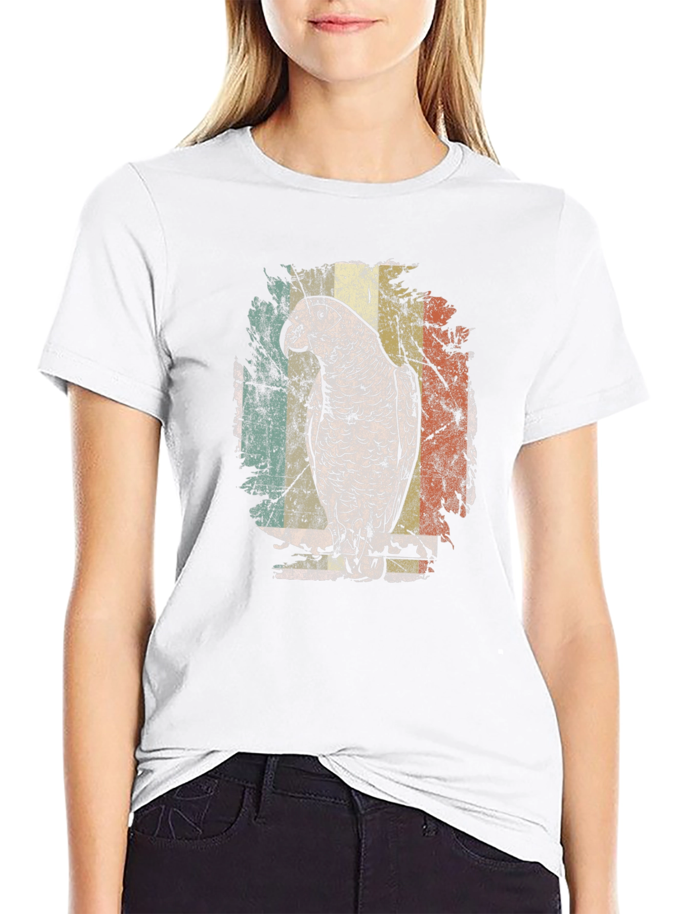 Retro Parrot Graphic Tee - Vintage Style Black T-Shirt