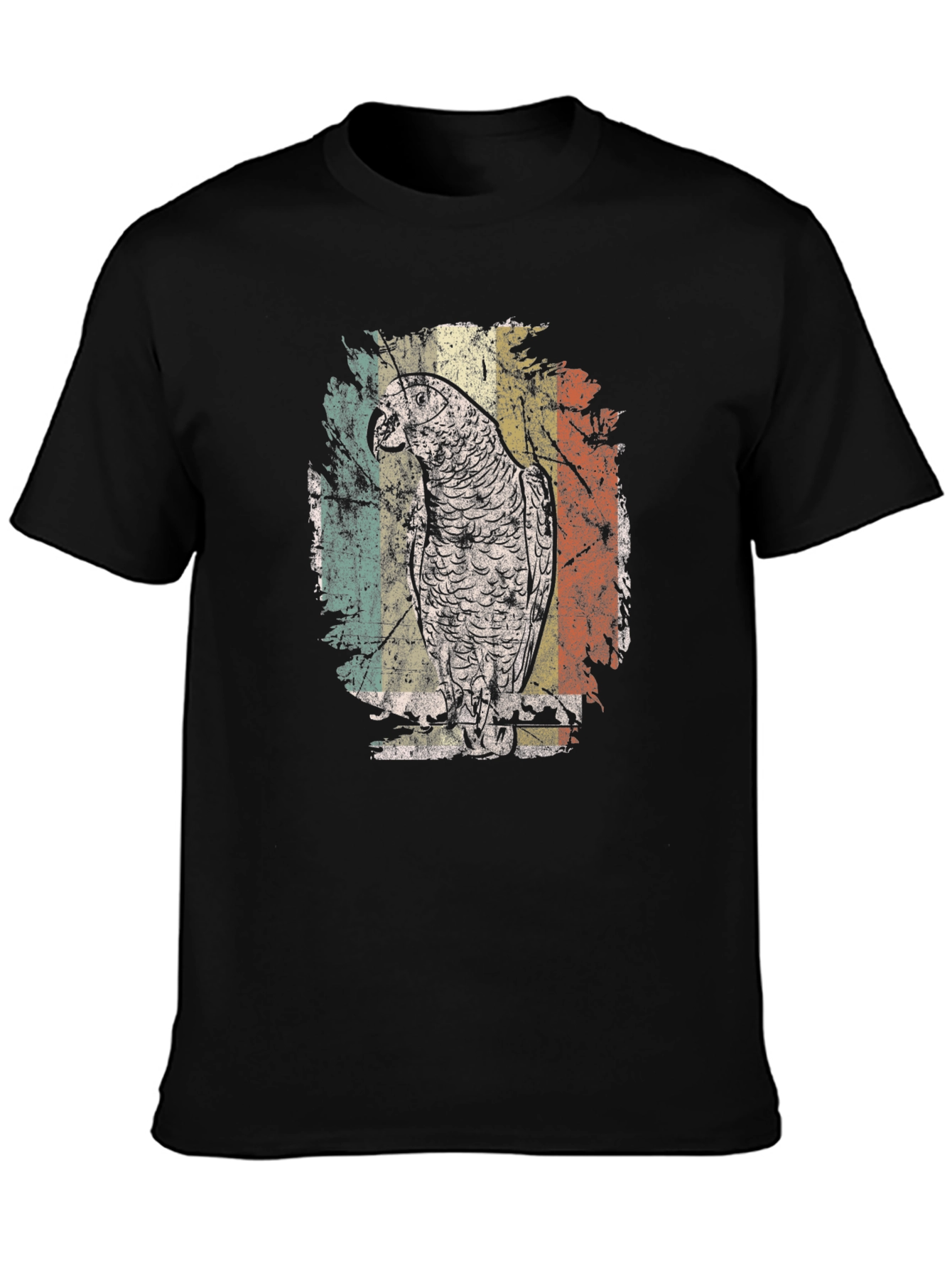 Retro Parrot Graphic Tee - Vintage Style Black T-Shirt