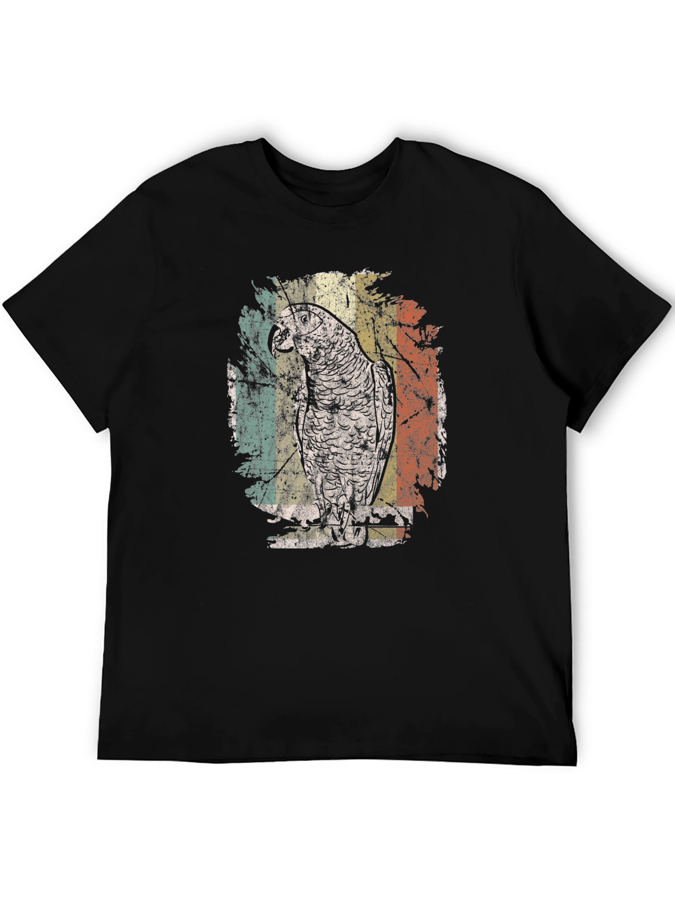 Retro Parrot Graphic Tee - Vintage Style Black T-Shirt