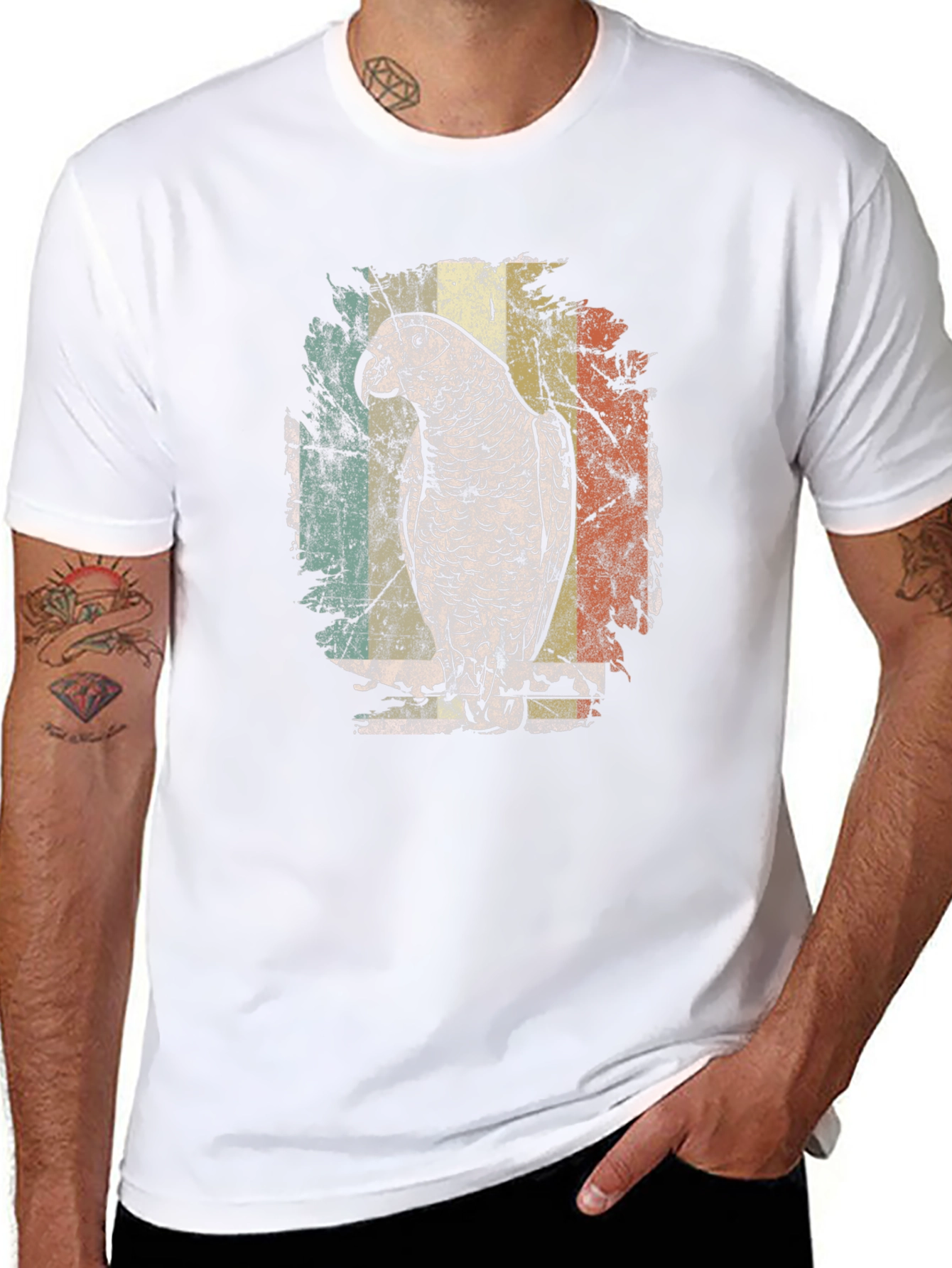 Retro Parrot Graphic Tee - Vintage Style Black T-Shirt