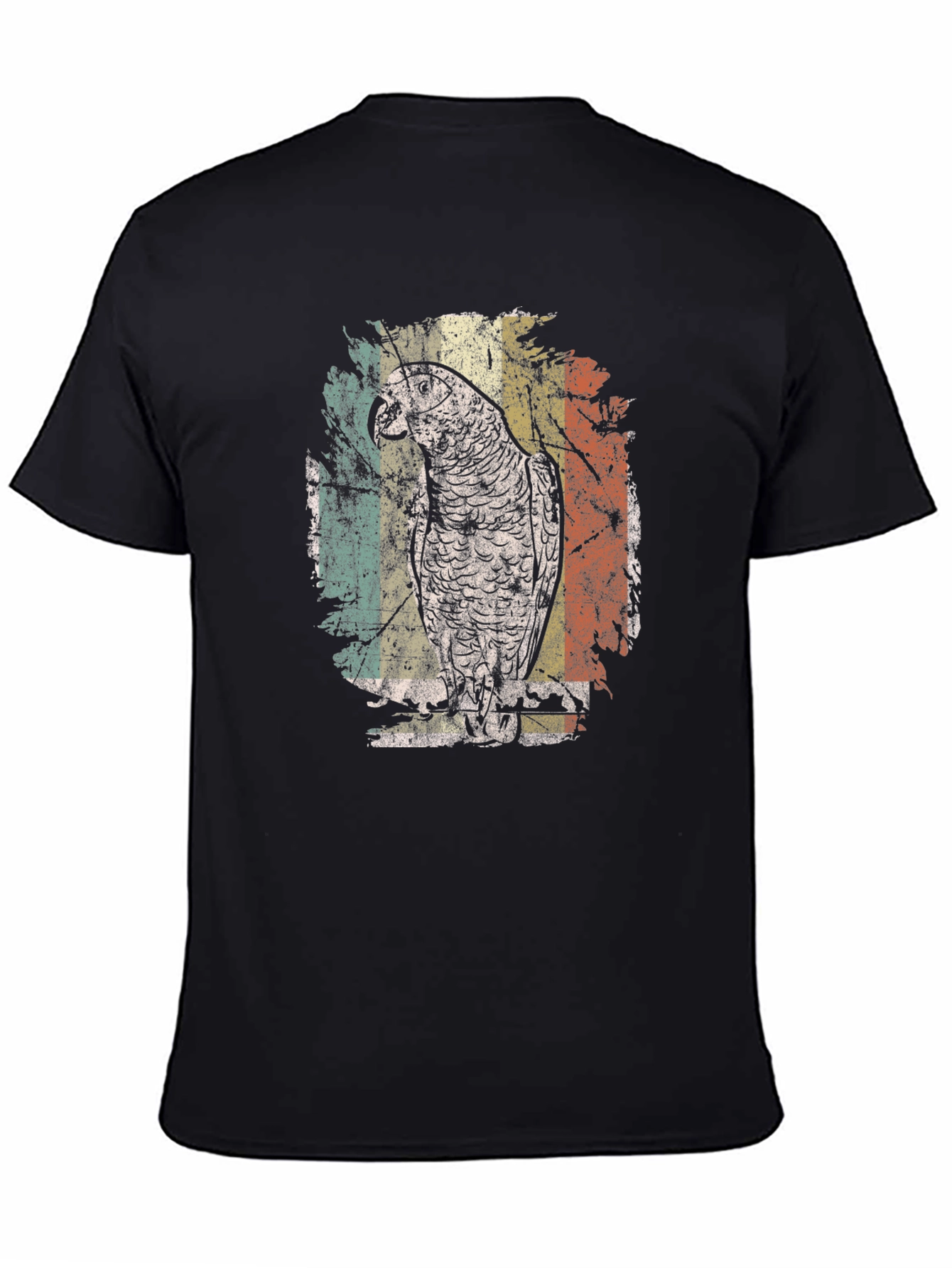 Retro Parrot Graphic Tee - Vintage Style Black T-Shirt