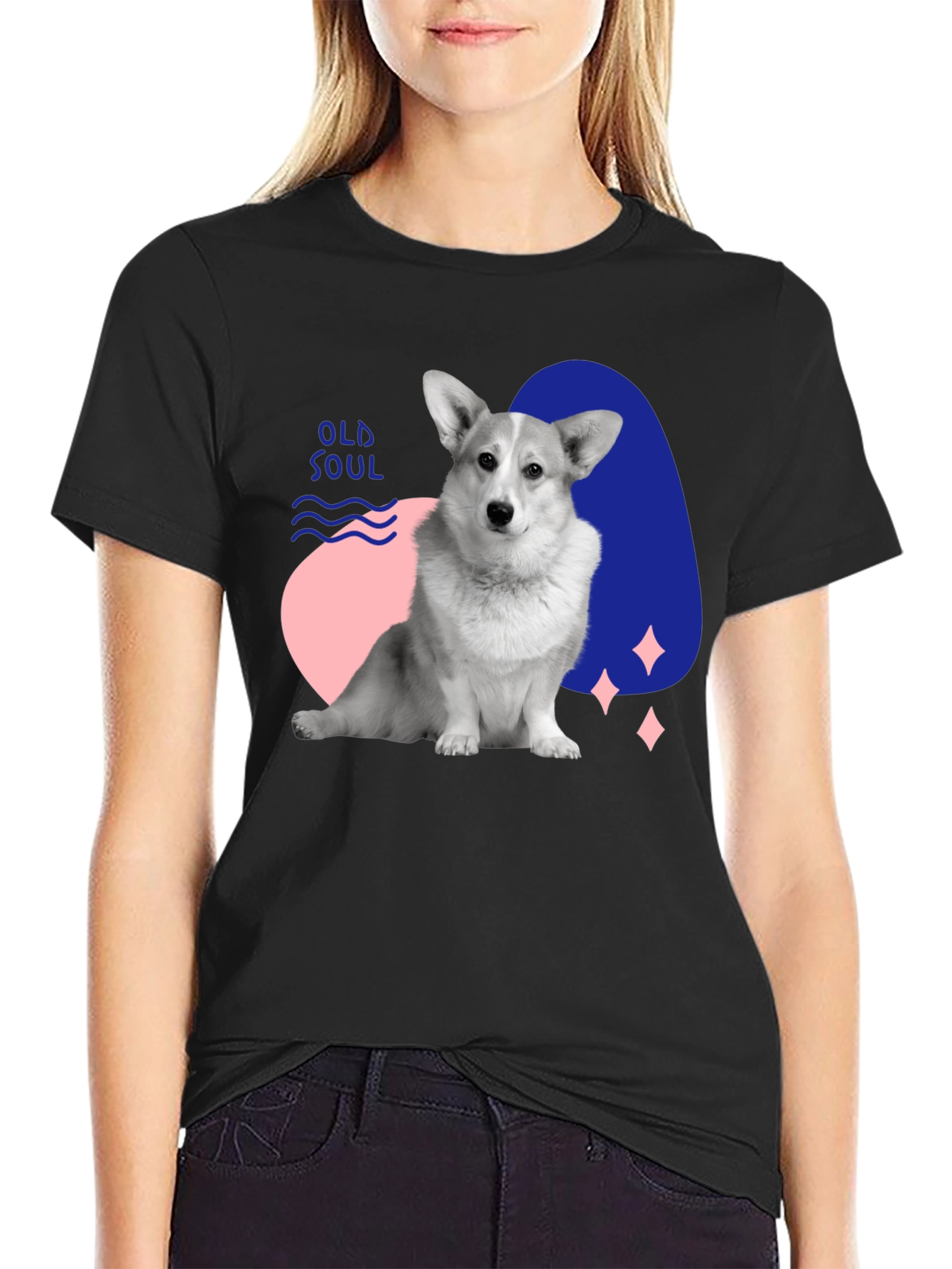 Old Soul Corgi Graphic Tee - Black Casual Shirt