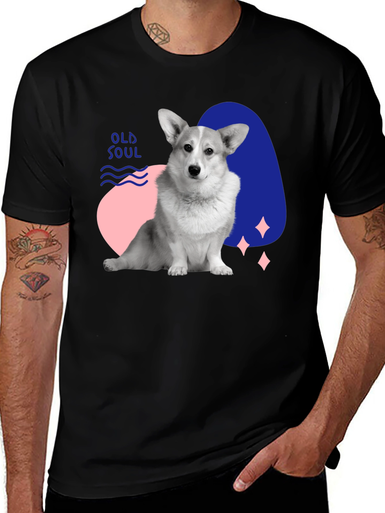 Old Soul Corgi Graphic Tee - Black Casual Shirt