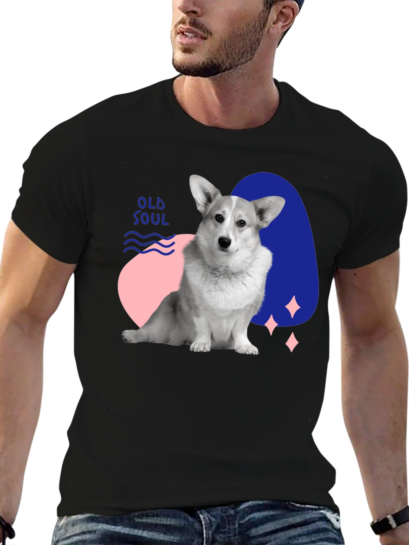 Old Soul Corgi Graphic Tee - Black Casual Shirt