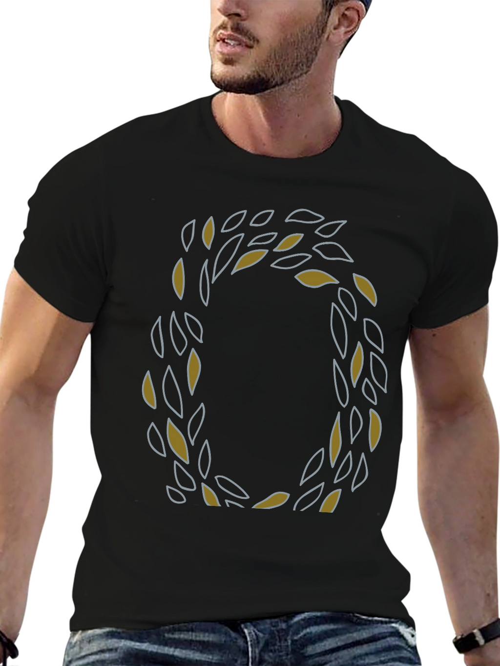 Leaf Wreath Graphic Tee - Stylish Mens Black T-Shirt