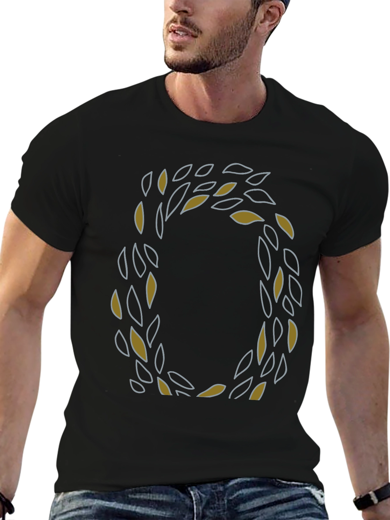 Leaf Wreath Graphic Tee - Stylish Mens Black T-Shirt
