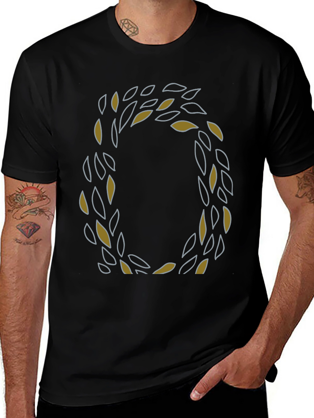 Leaf Wreath Graphic Tee - Stylish Mens Black T-Shirt