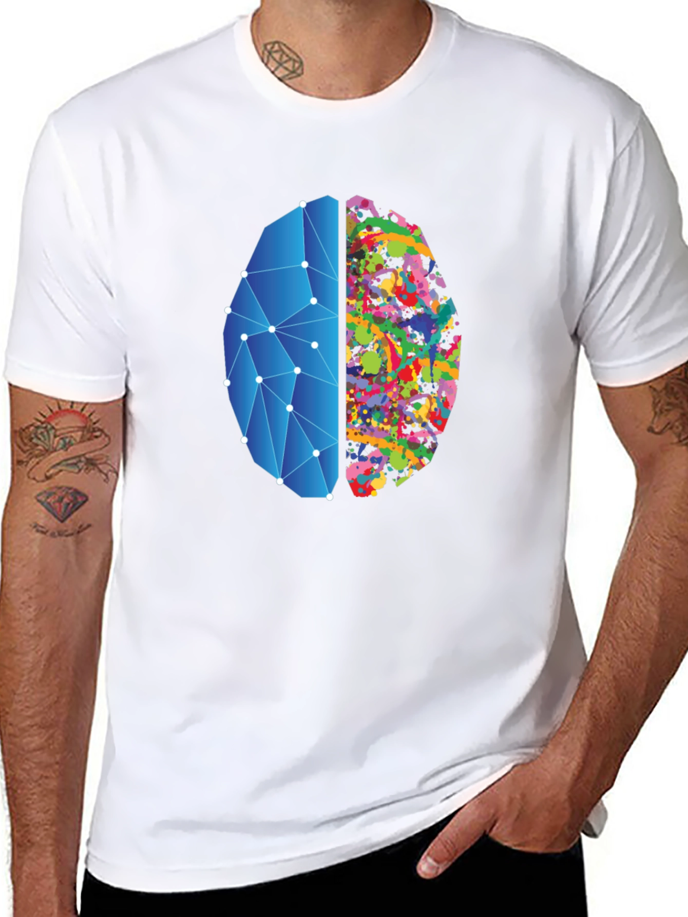 Brain Art Black T-Shirt - Left & Right Brain Design