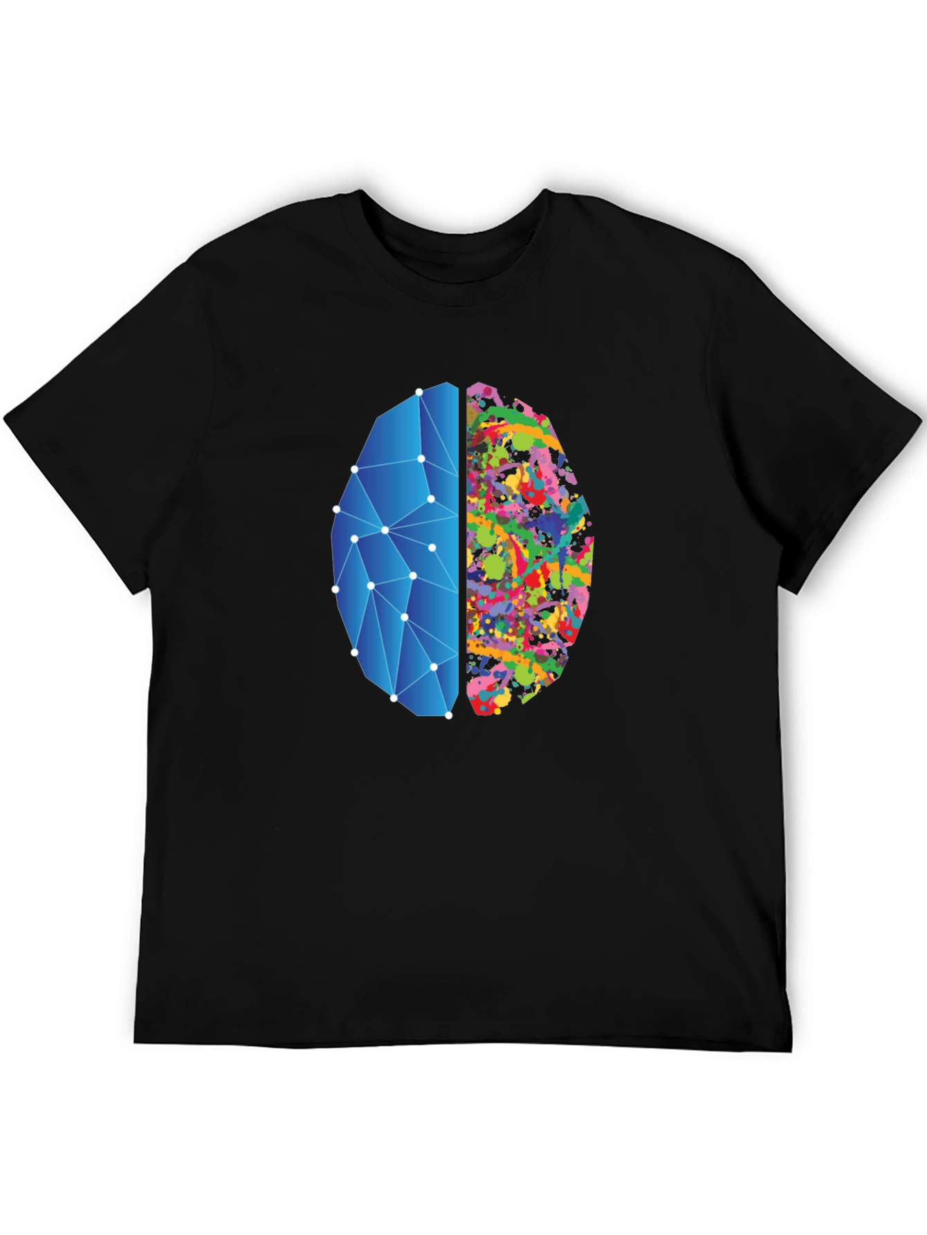 Brain Art Black T-Shirt - Left & Right Brain Design