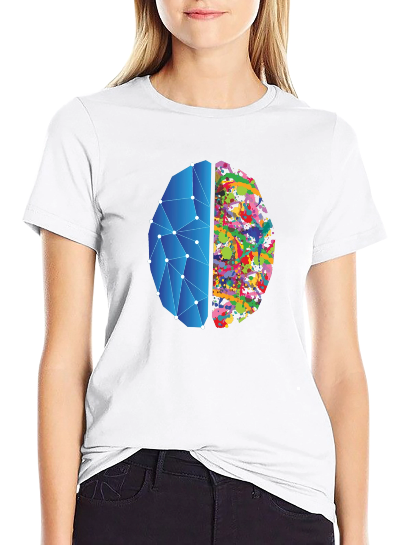 Brain Art Black T-Shirt - Left & Right Brain Design
