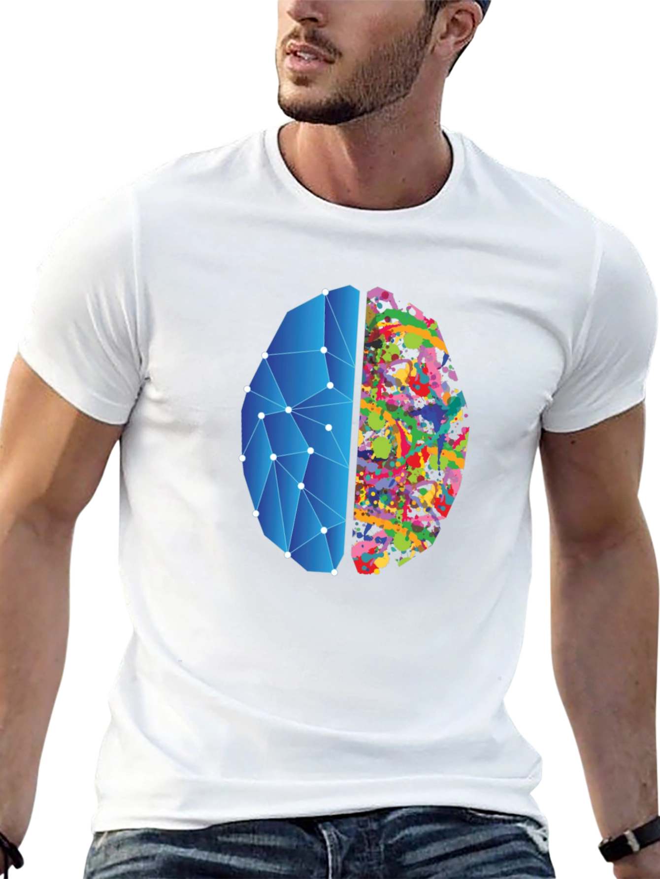 Brain Art Black T-Shirt - Left & Right Brain Design