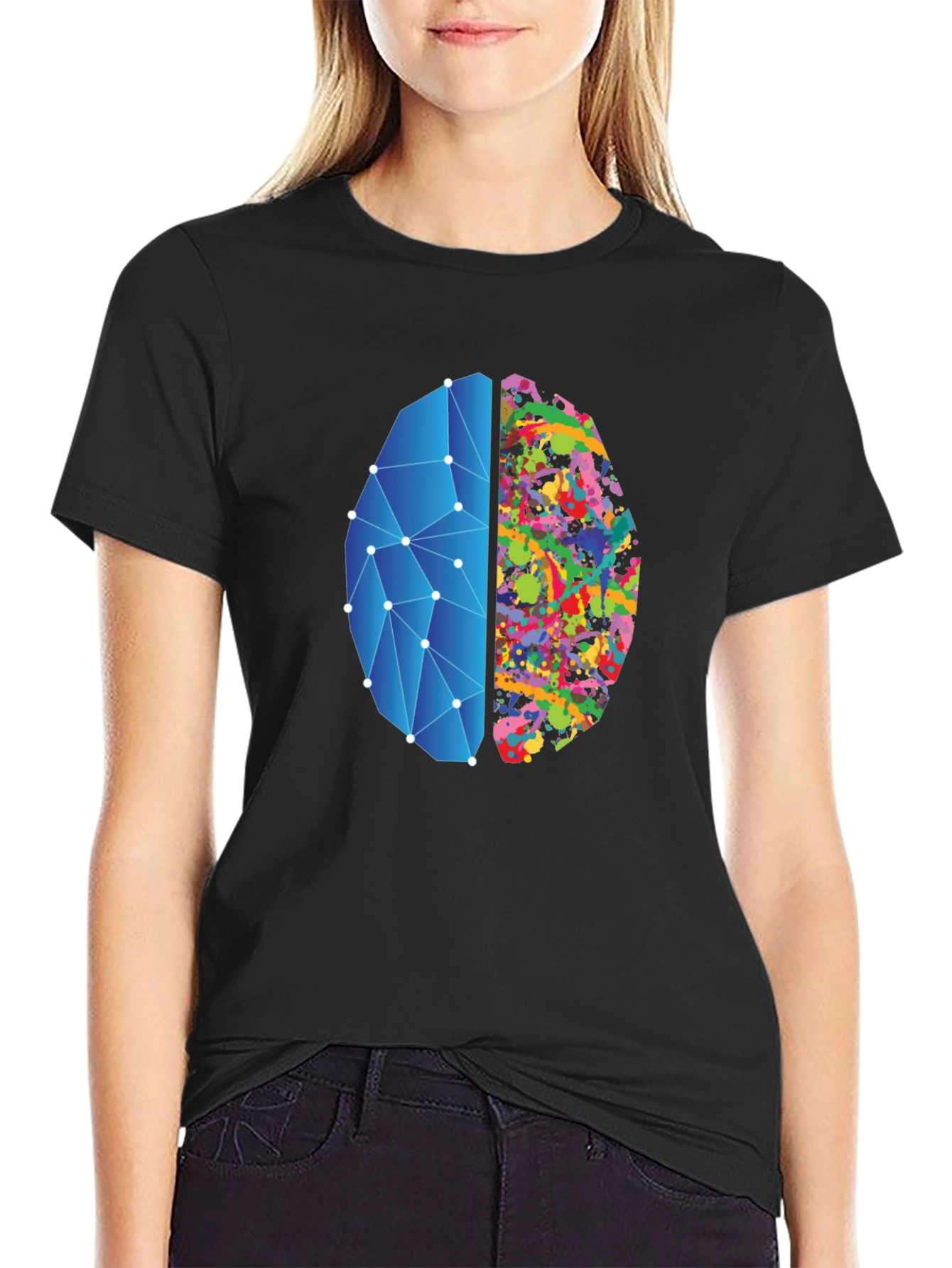 Brain Art Black T-Shirt - Left & Right Brain Design