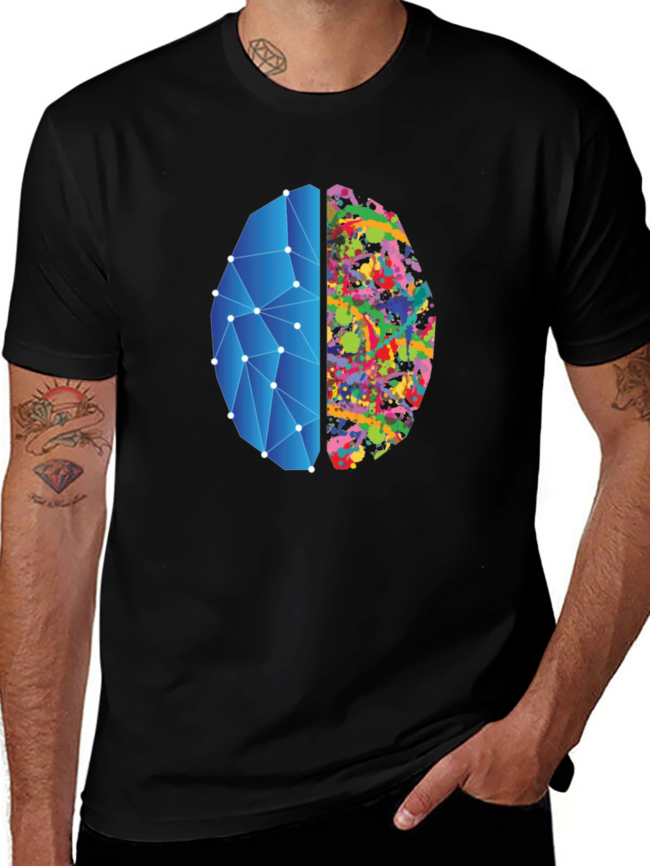 Brain Art Black T-Shirt - Left & Right Brain Design