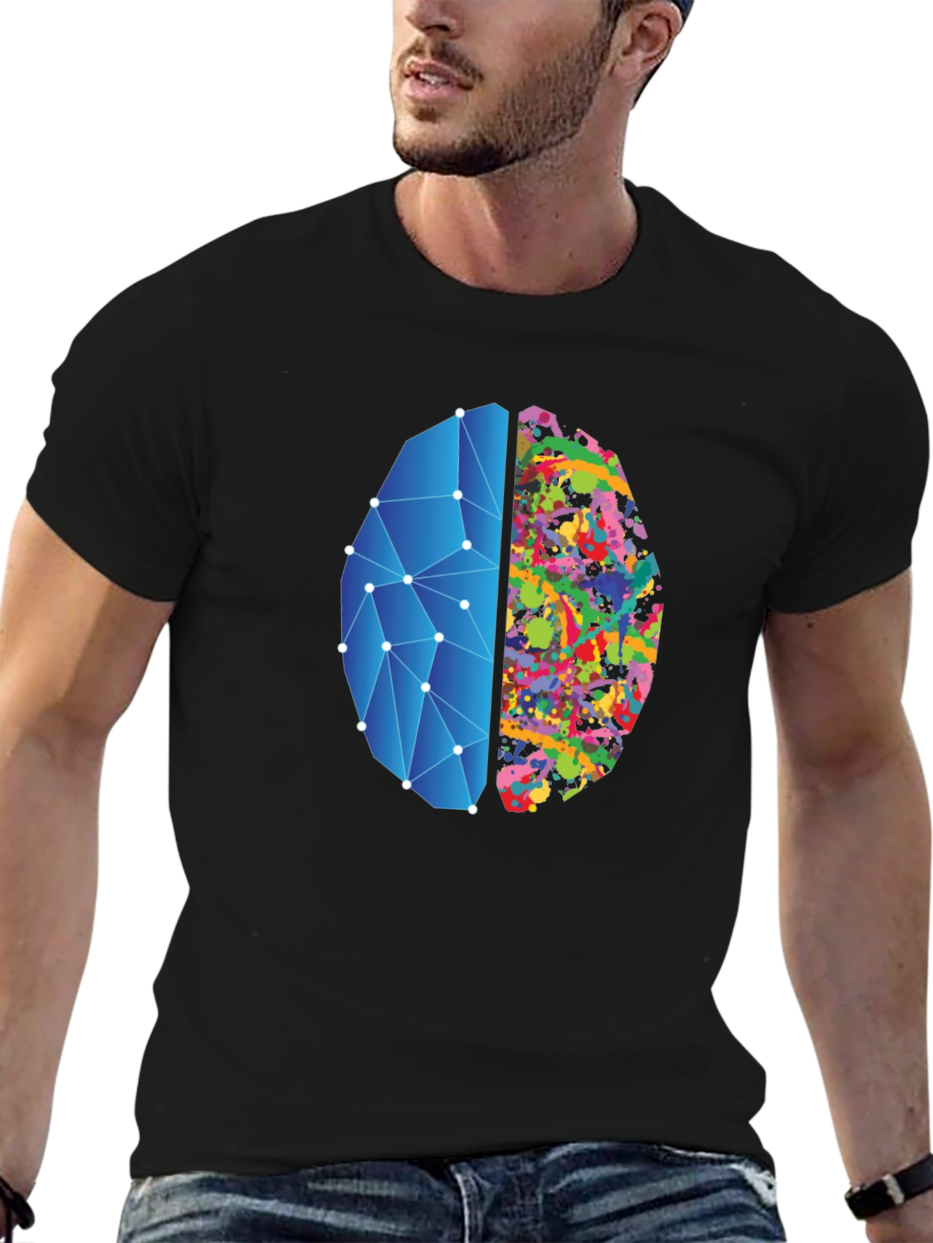 Brain Art Black T-Shirt - Left & Right Brain Design