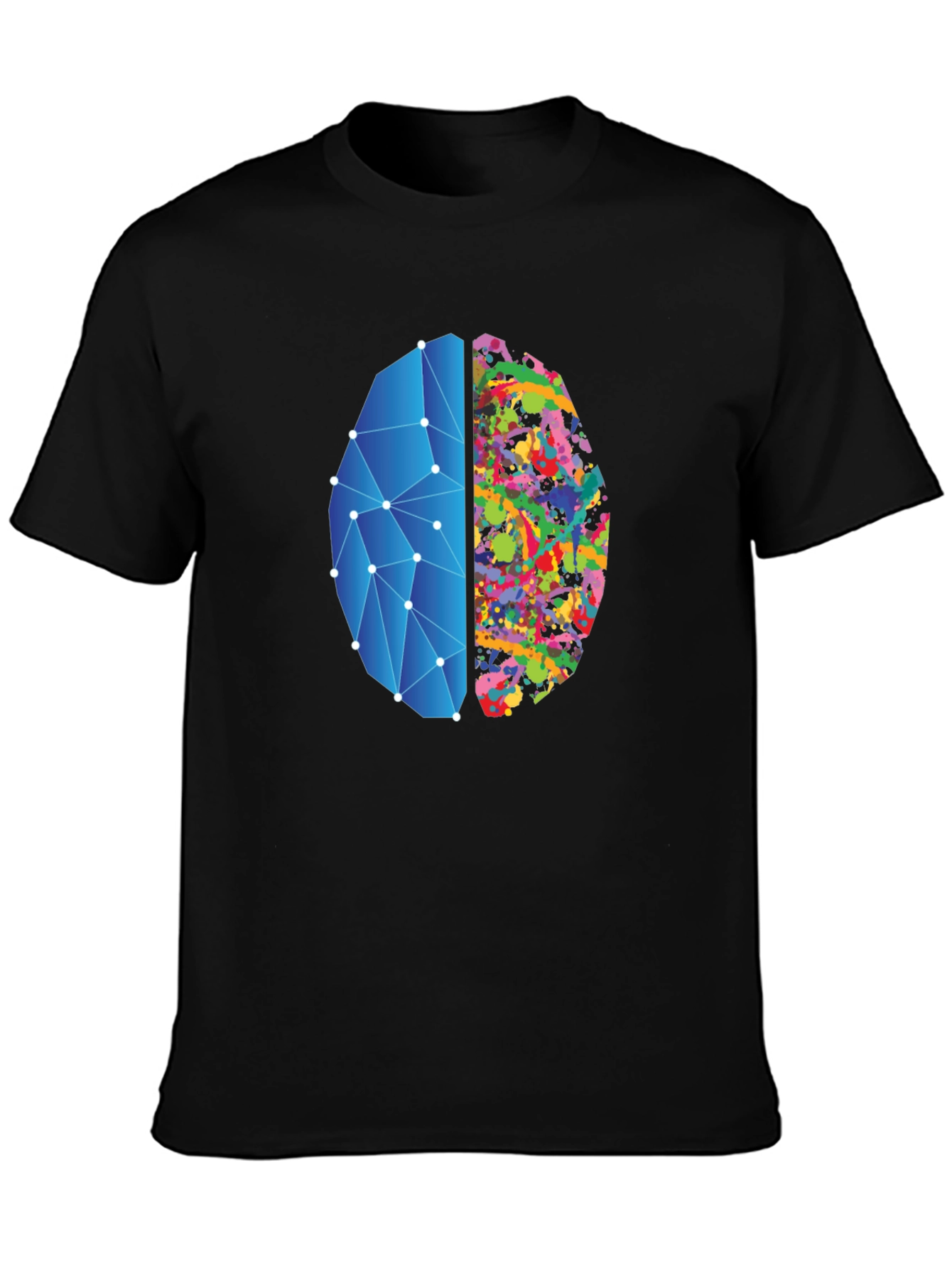 Brain Art Black T-Shirt - Left & Right Brain Design