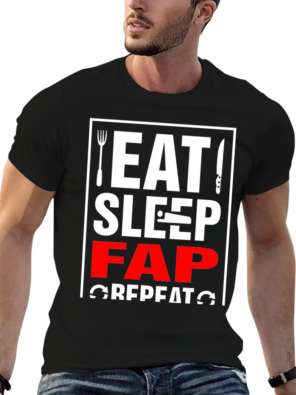 Eat Sleep Fap Repeat Graphic Tee - Black