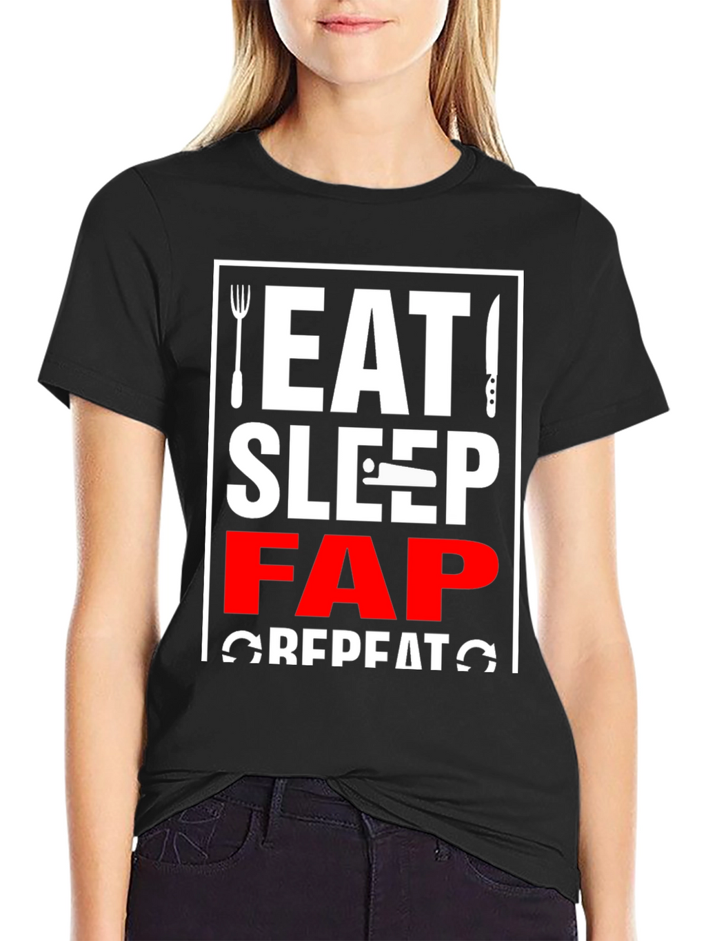 Eat Sleep Fap Repeat Graphic Tee - Black
