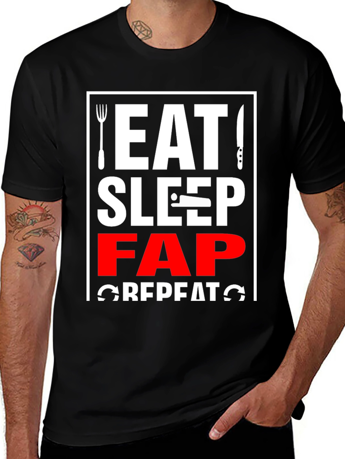 Eat Sleep Fap Repeat Graphic Tee - Black