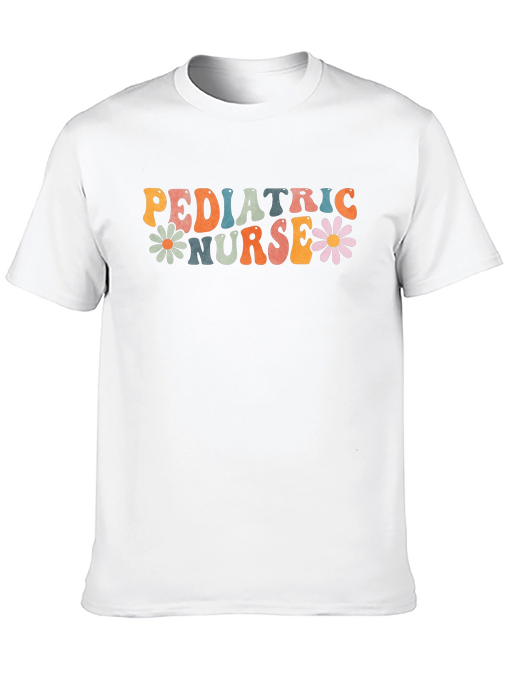 Pediatric Nurse Graphic Tee Retro Daisy Flower Black T-Shirt