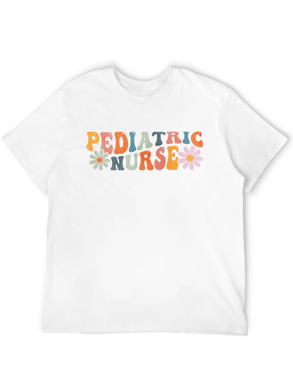 Pediatric Nurse Graphic Tee Retro Daisy Flower Black T-Shirt