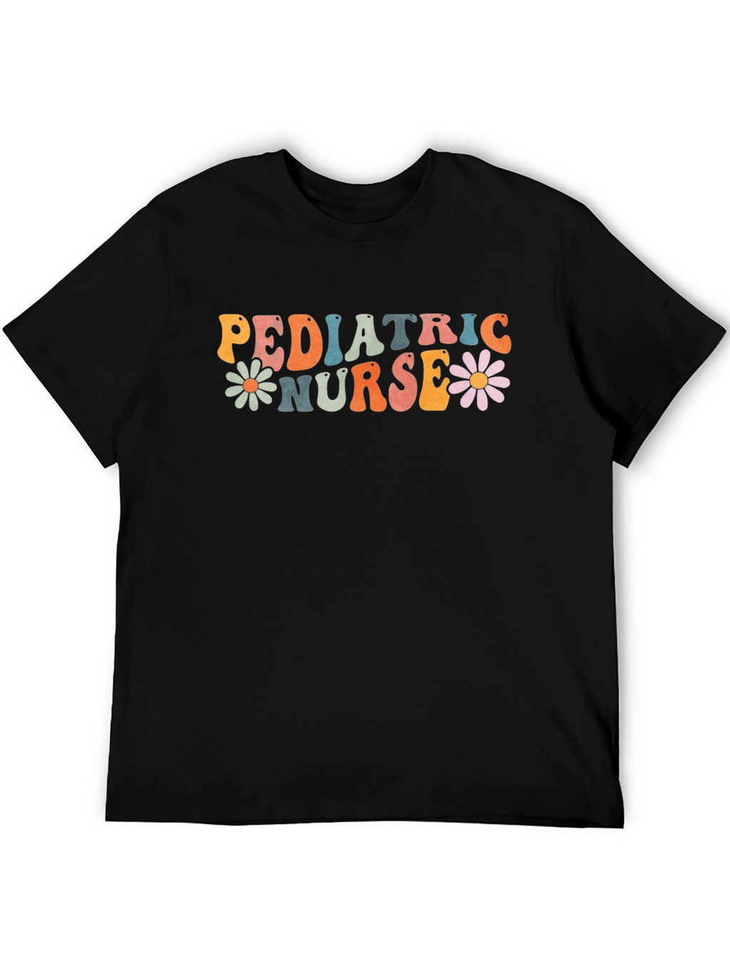 Pediatric Nurse Graphic Tee Retro Daisy Flower Black T-Shirt