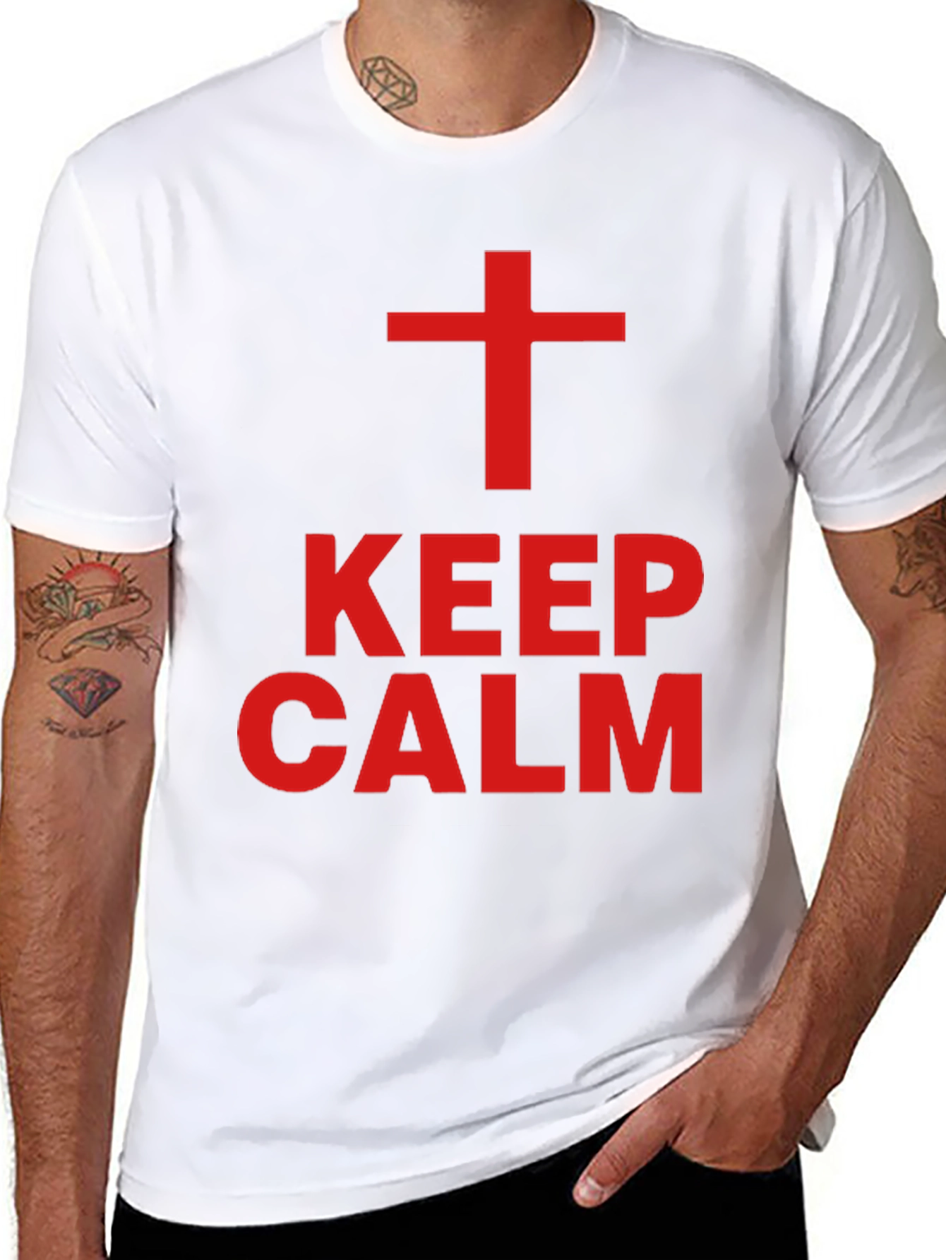 Keep Calm Christian Tee - Red Cross Design