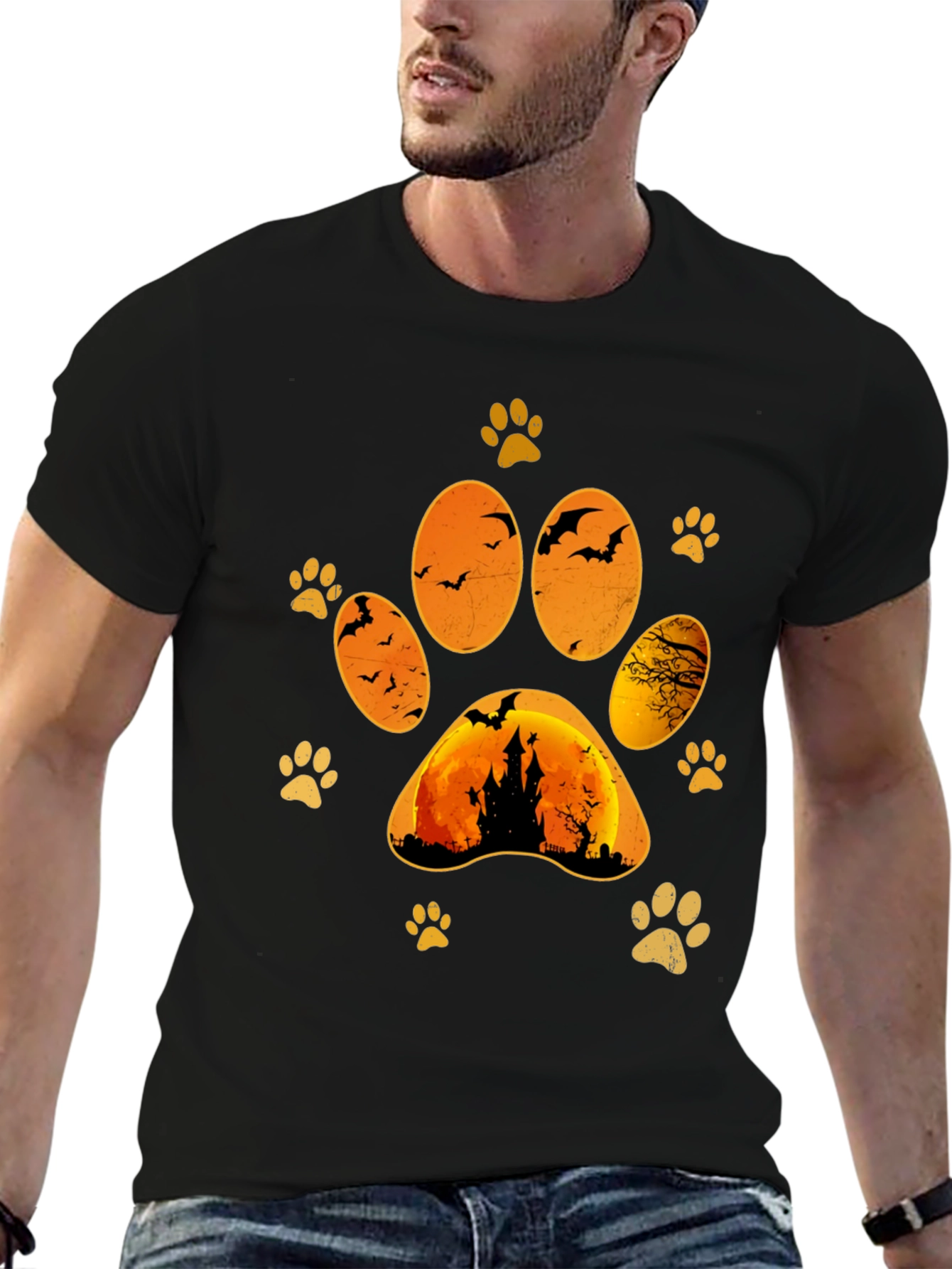 Halloween Cat Paw Print T-Shirt