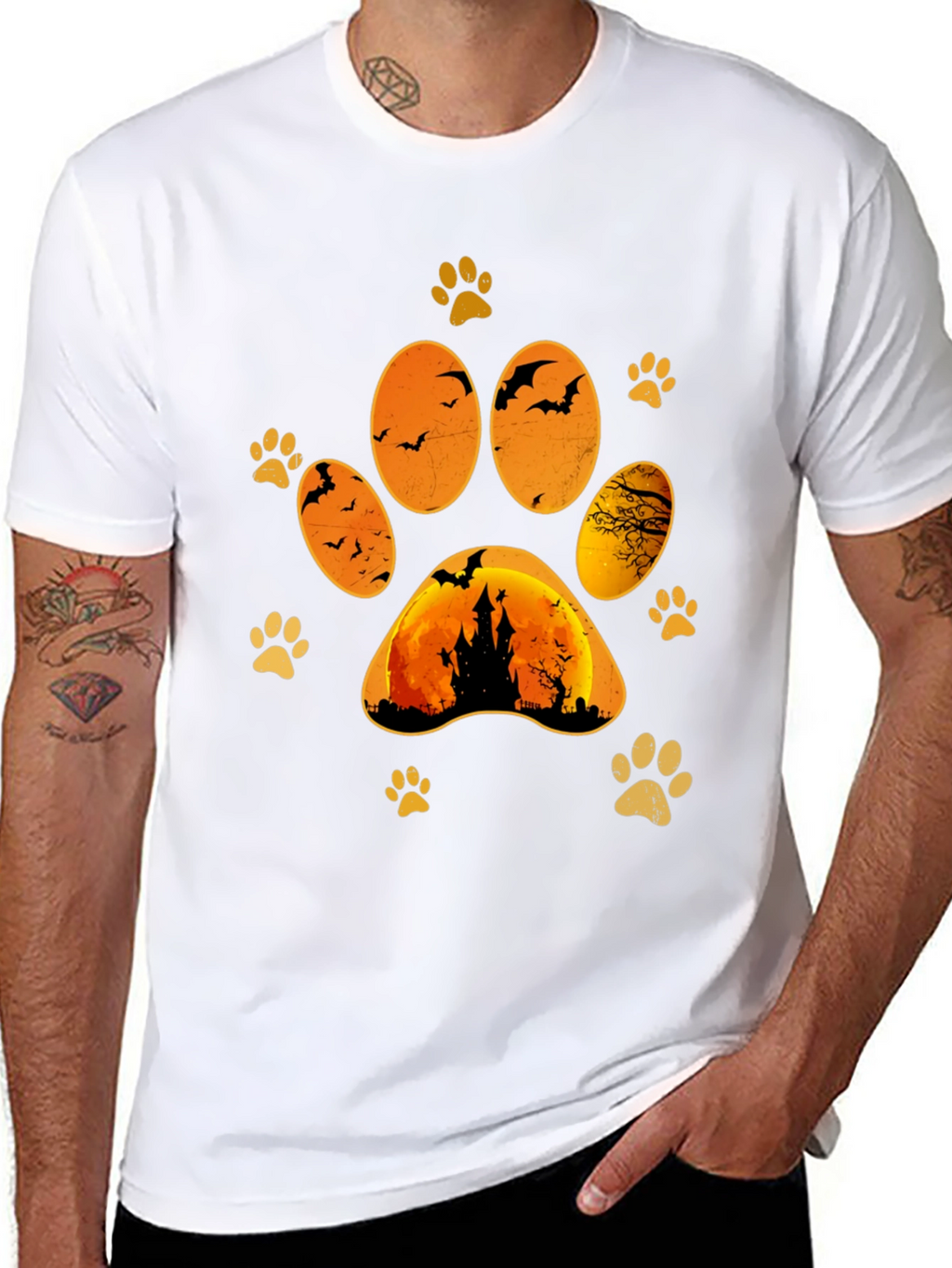 Halloween Cat Paw Print T-Shirt