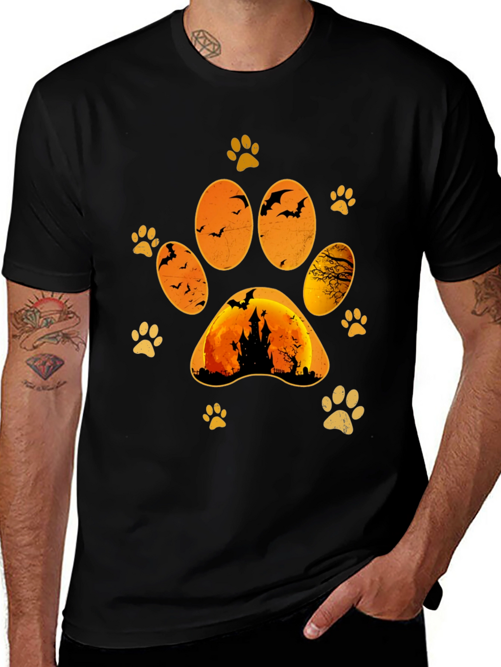 Halloween Cat Paw Print T-Shirt