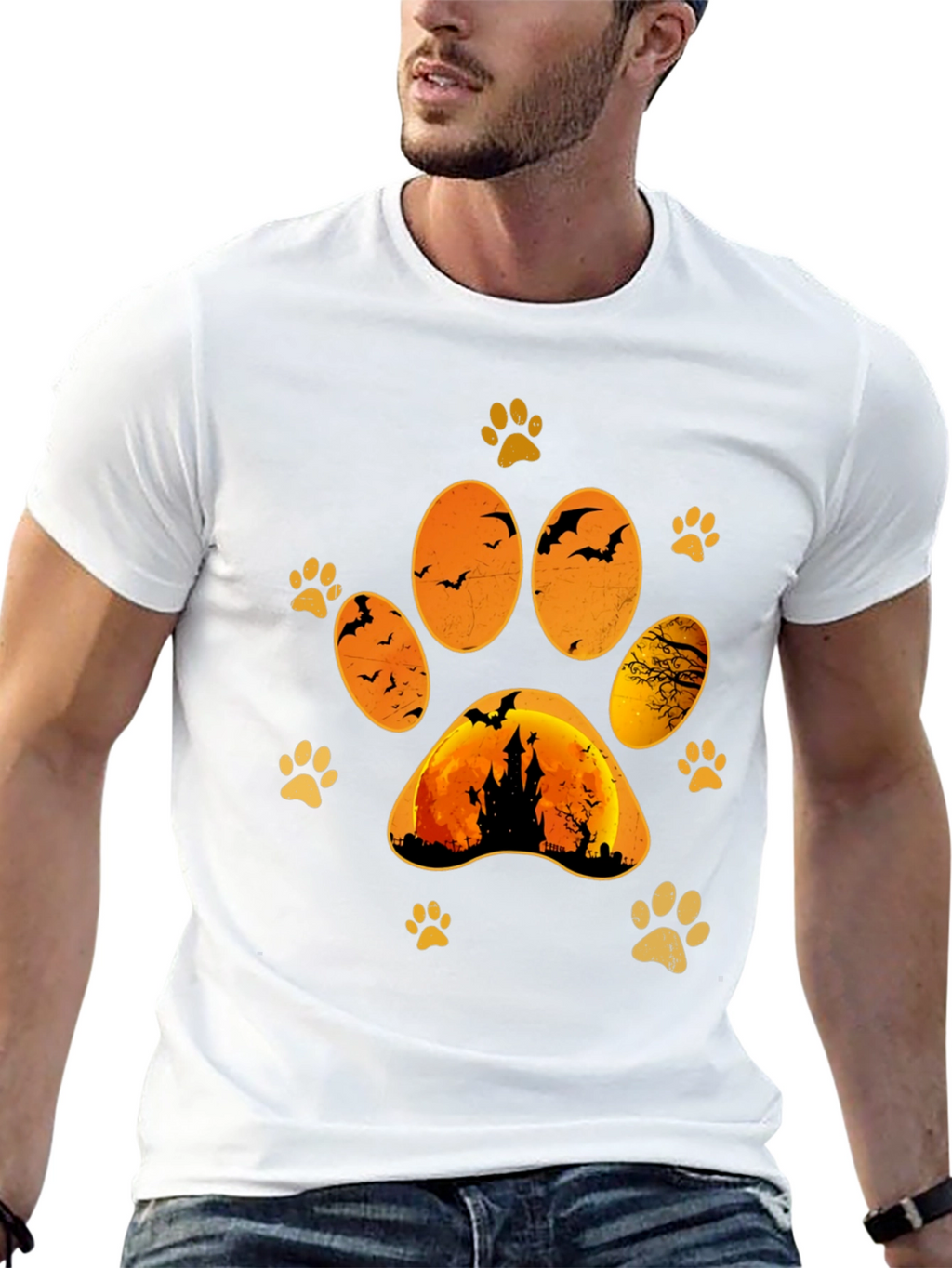 Halloween Cat Paw Print T-Shirt