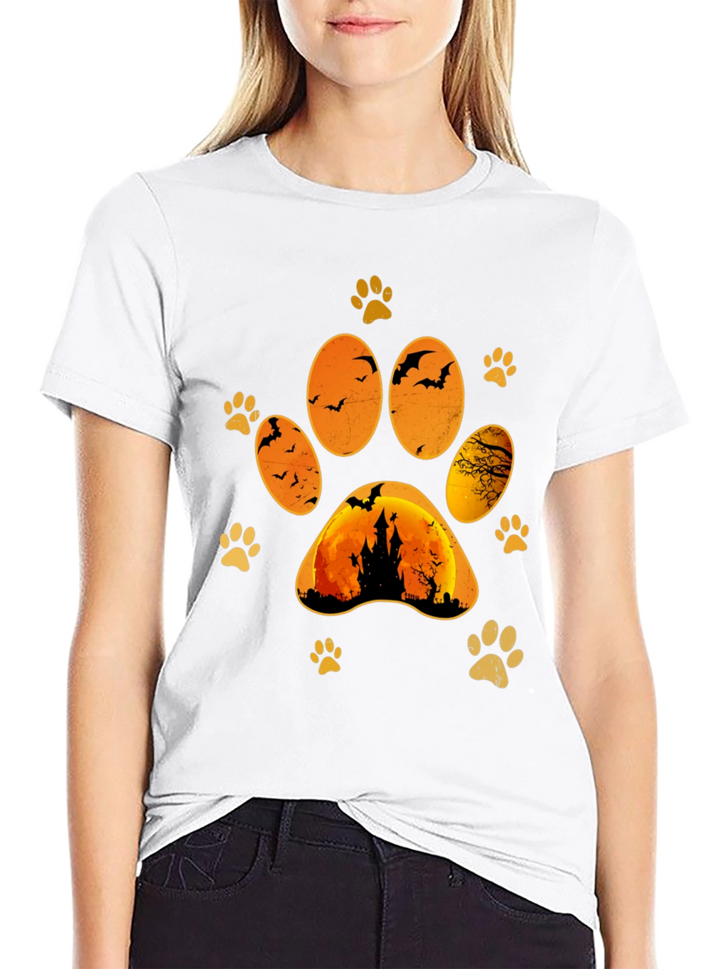 Halloween Cat Paw Print T-Shirt