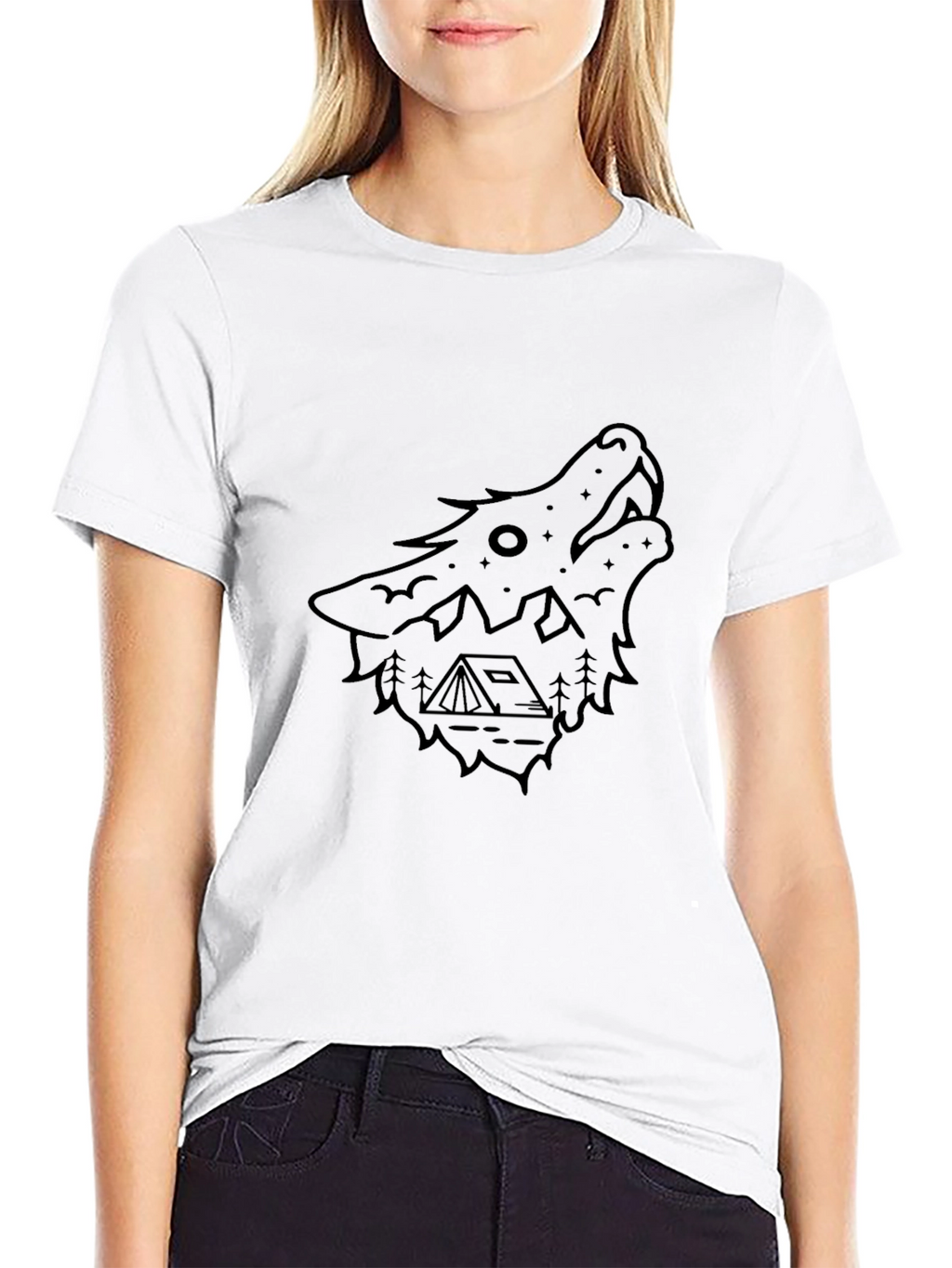 Black Wolf Graphic Tee - Camping Theme
